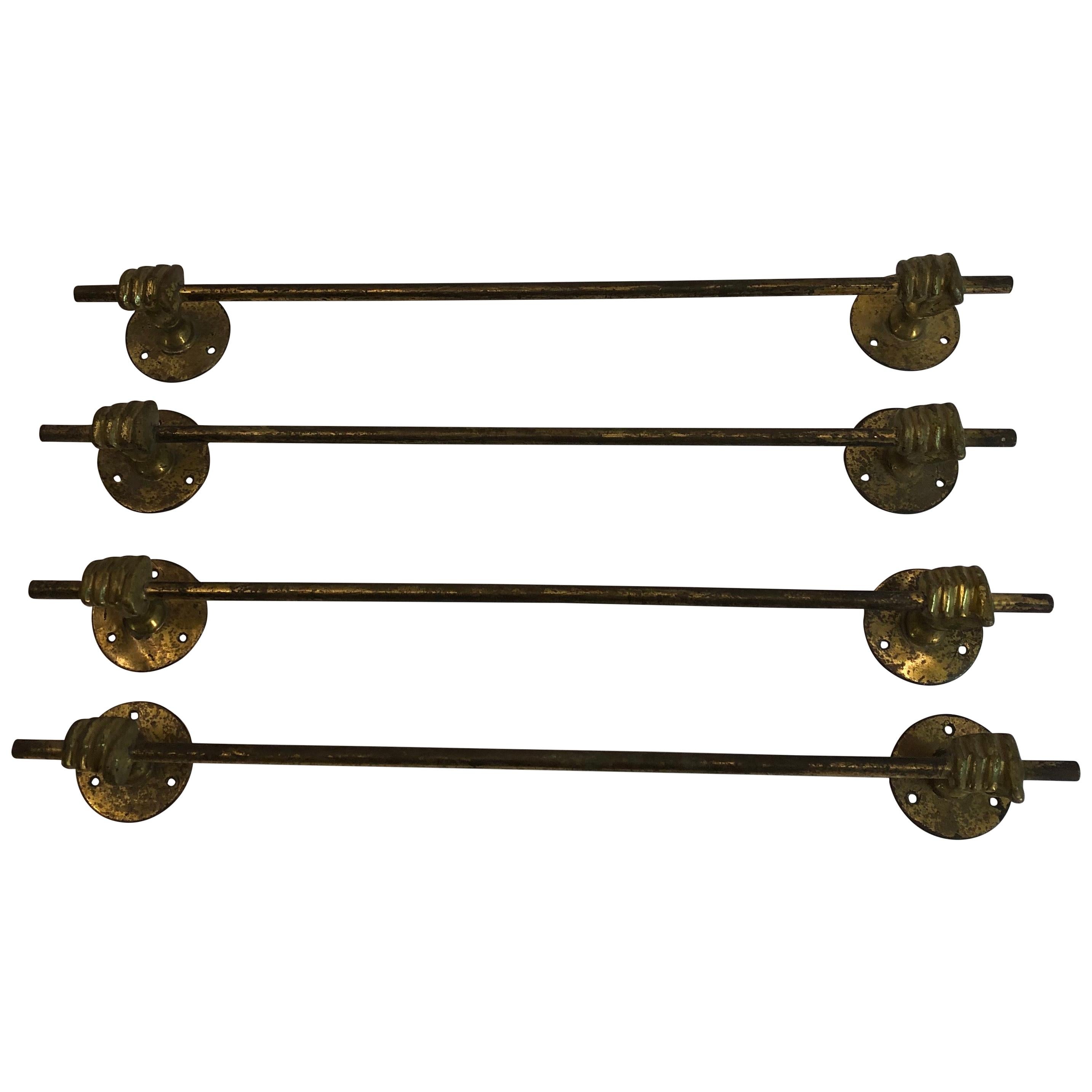 Vintage Metal/Brass Hands/Fists Holding a Towel Rail