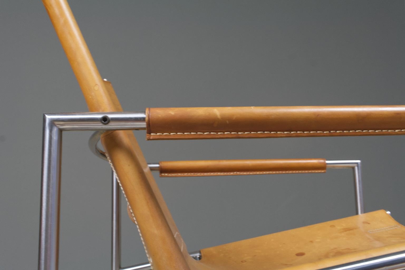 Mid-20th Century Vintage Metal, Brown Saddle Leather Lounge Chair Sz02 by Martin Visser Spectrum
