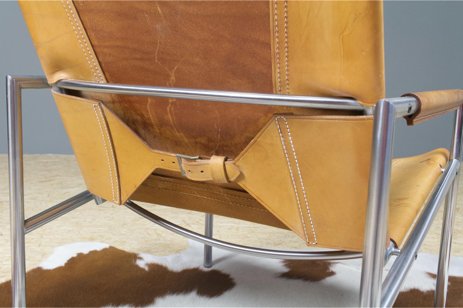 Vintage Metal, Brown Saddle Leather Lounge Chair Sz02 by Martin Visser Spectrum 1