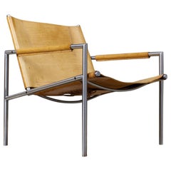 Vintage Metal, Brown Saddle Leather Lounge Chair Sz02 by Martin Visser Spectrum