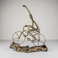 Vintage metal Brutalist sculpture Bicyclist by Salvino Marsura, Italy 1980s
