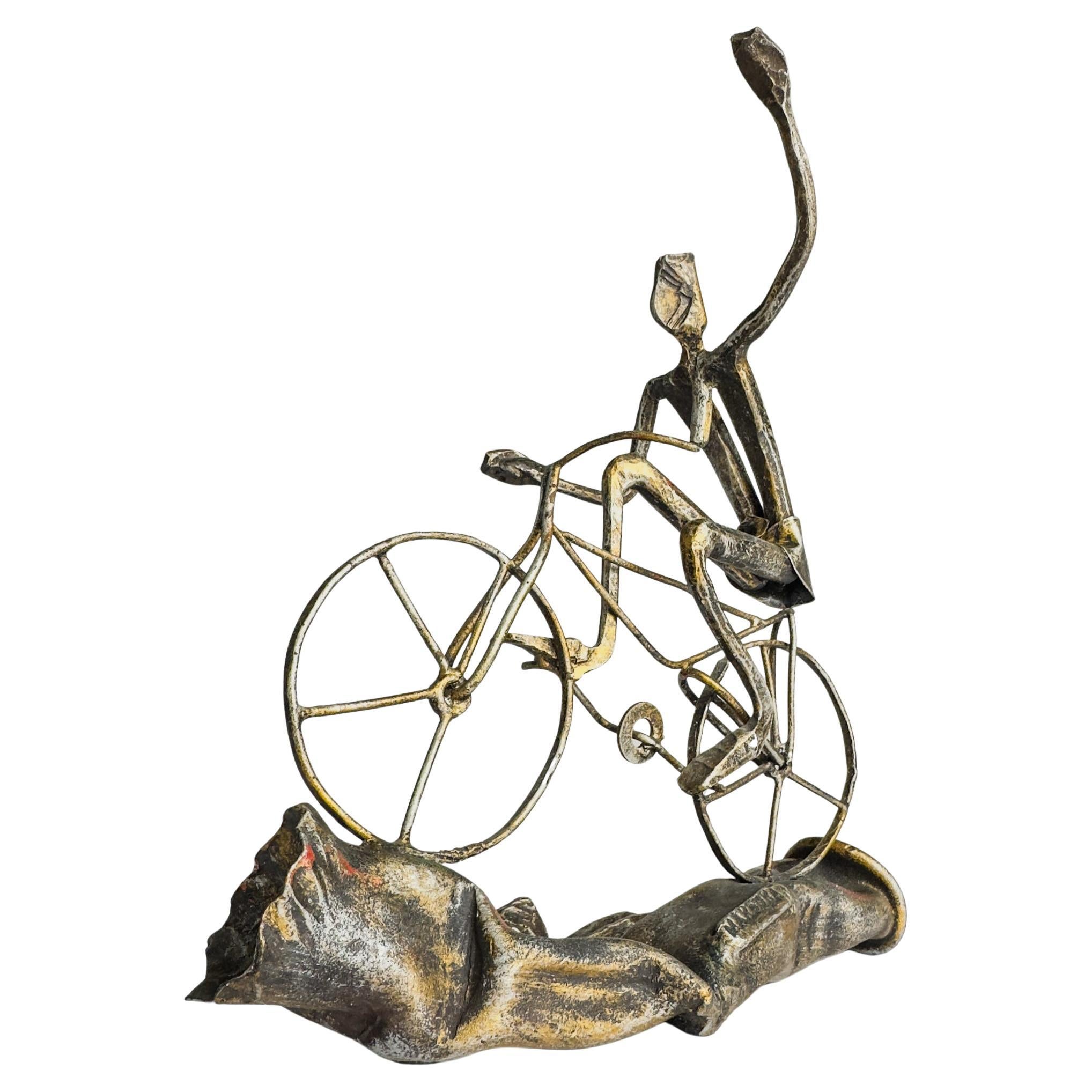 Sculpture vintage Brutalist en métal Bicyclist par Salvino Marsura, Italie années 1980