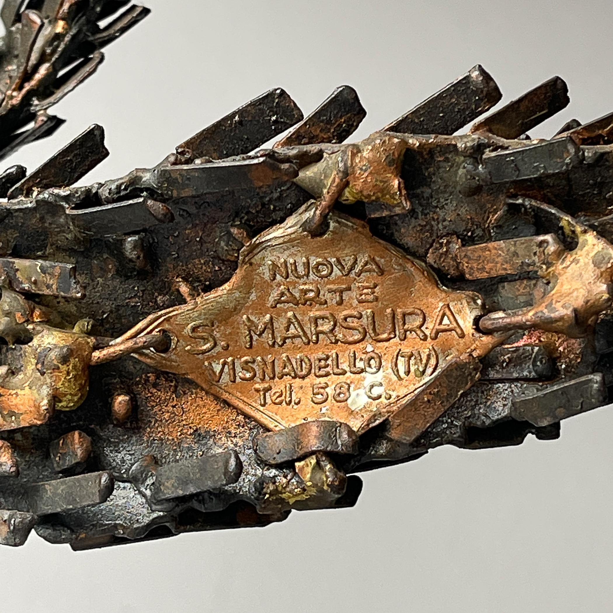 Vintage metal Brutalist sculpture Bird by Salvino Marsura, Italy 1957 For Sale 3