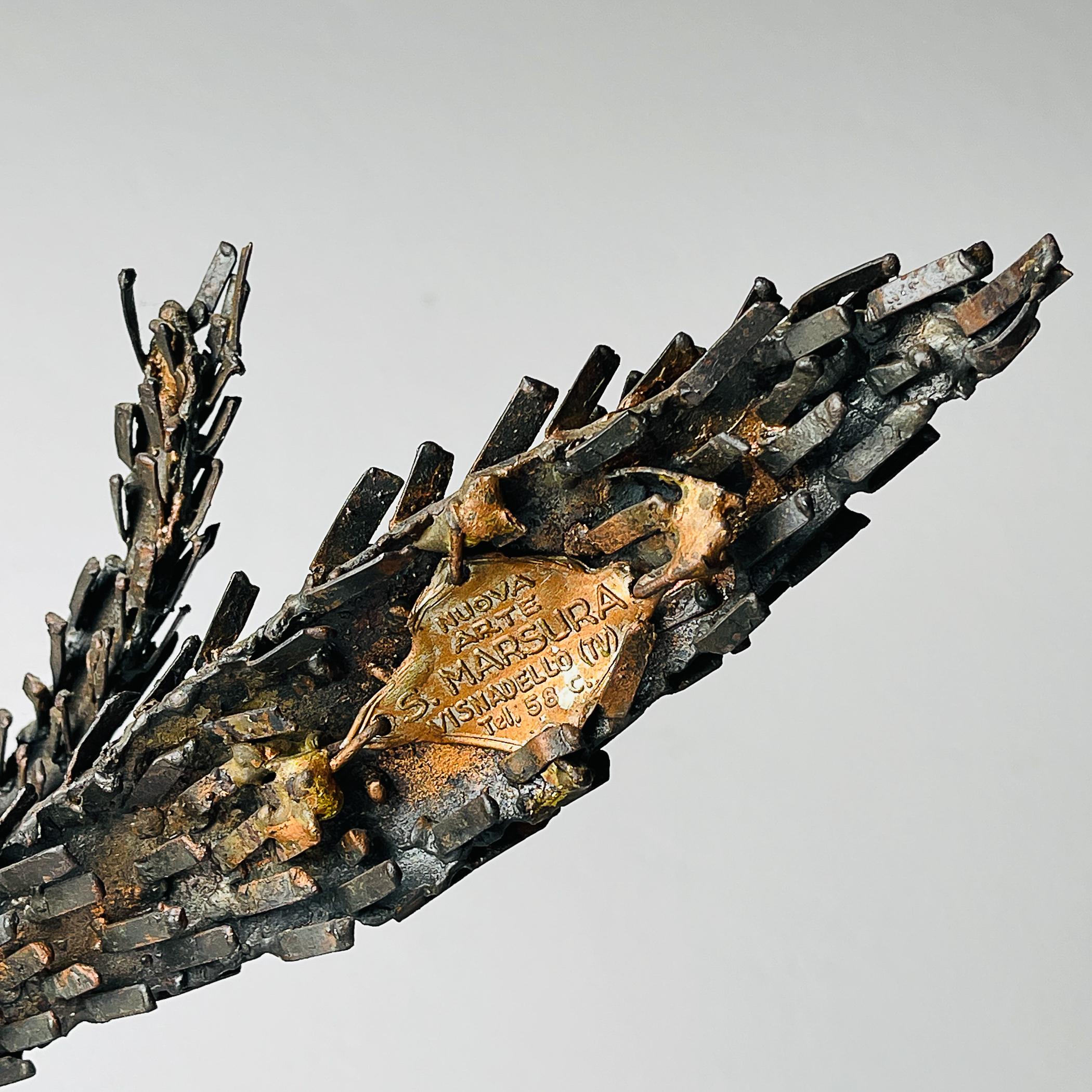Metal Vintage metal Brutalist sculpture Bird by Salvino Marsura, Italy 1957 For Sale