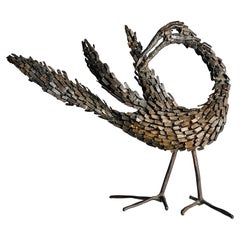 Vintage metal Brutalist sculpture Bird by Salvino Marsura, Italy 1970s