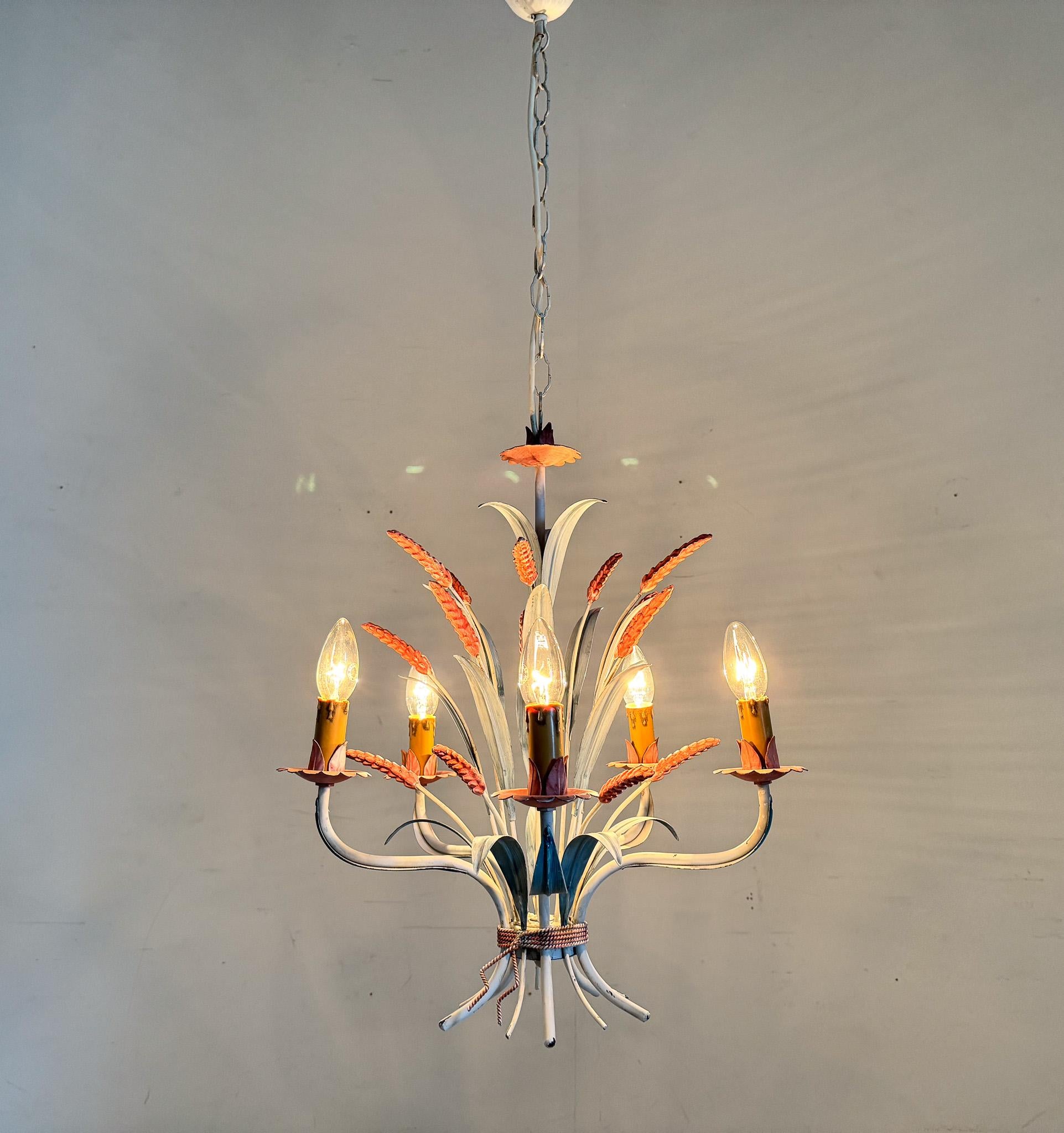 Vintage Metal Chandelier, Italy, 1970's For Sale 6