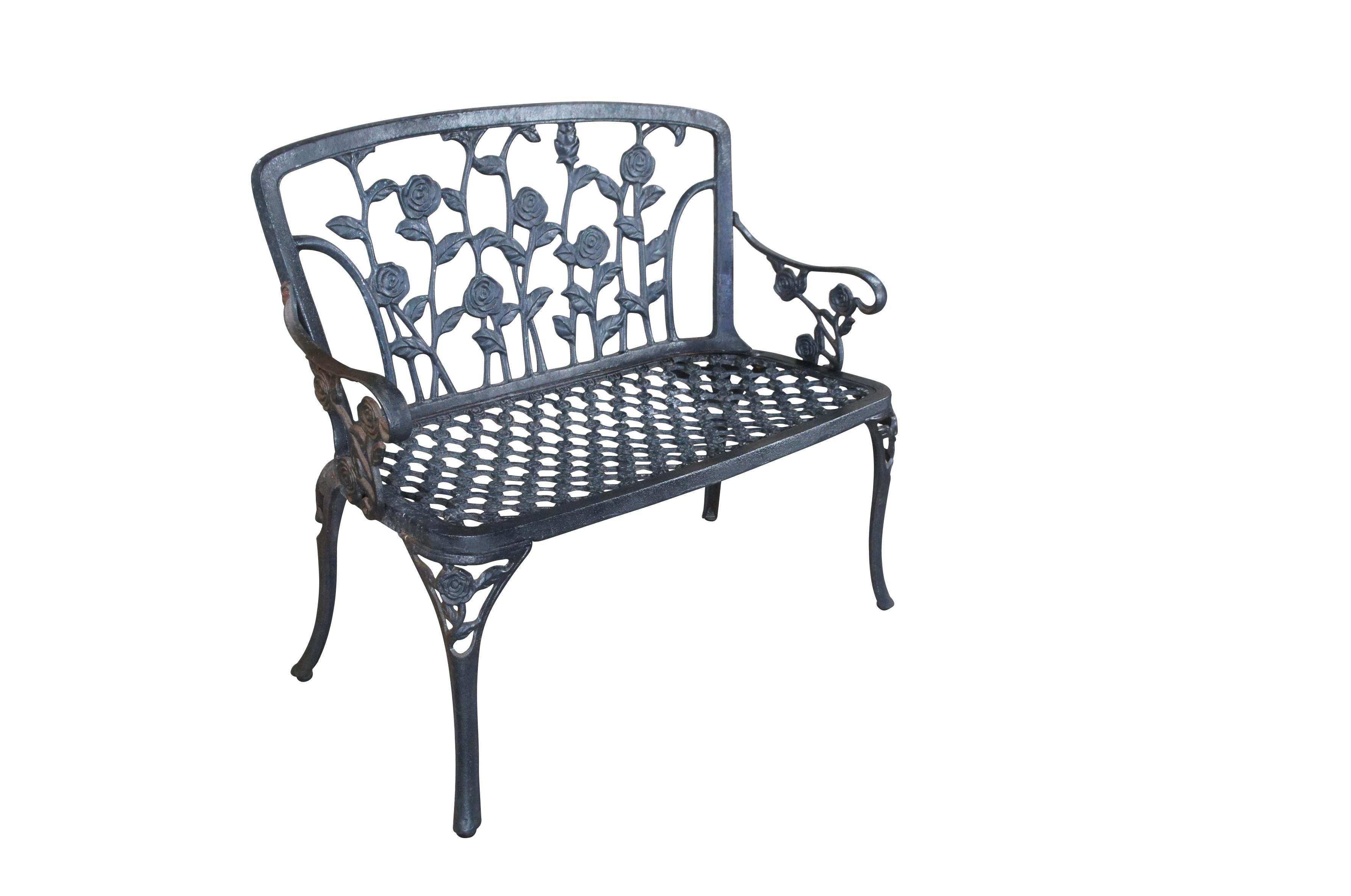 French Provincial Vintage Metal Climbing Rose Outdoor Garden Bench Settee Loveseat 42