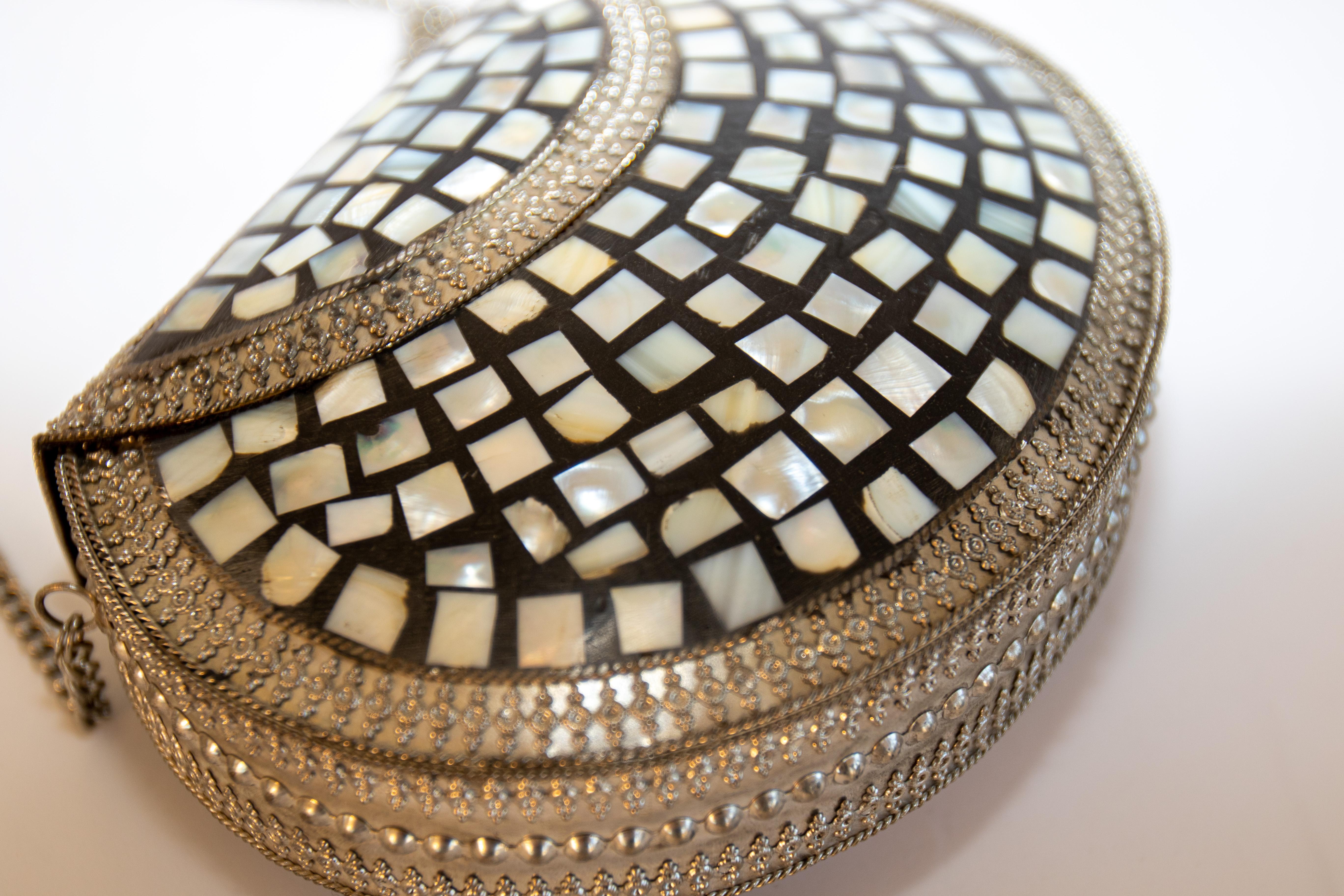 Vintage Metal Clutch with Shell Ornate 1970's 6
