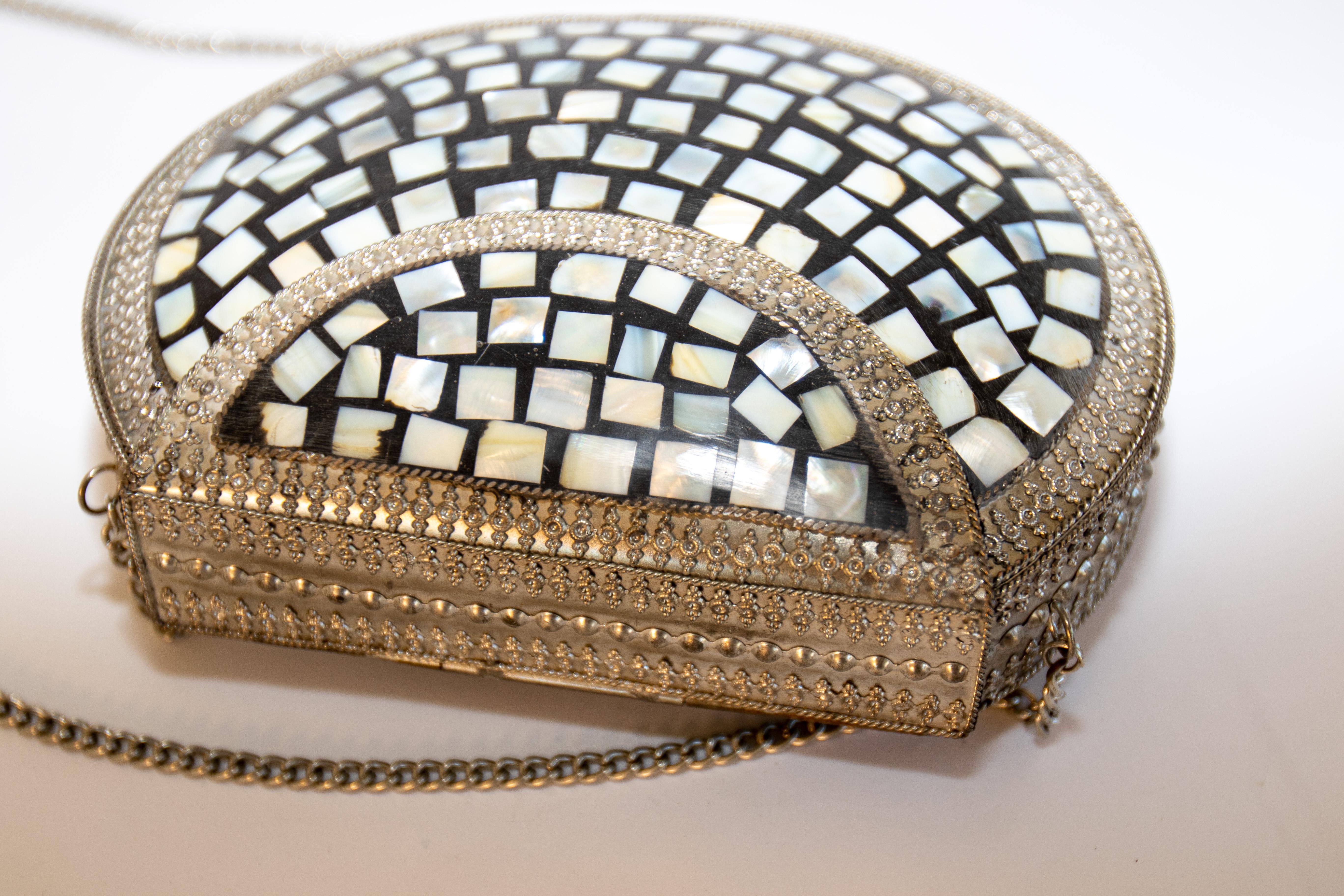 Vintage Metal Clutch with Shell Ornate 1970's 7