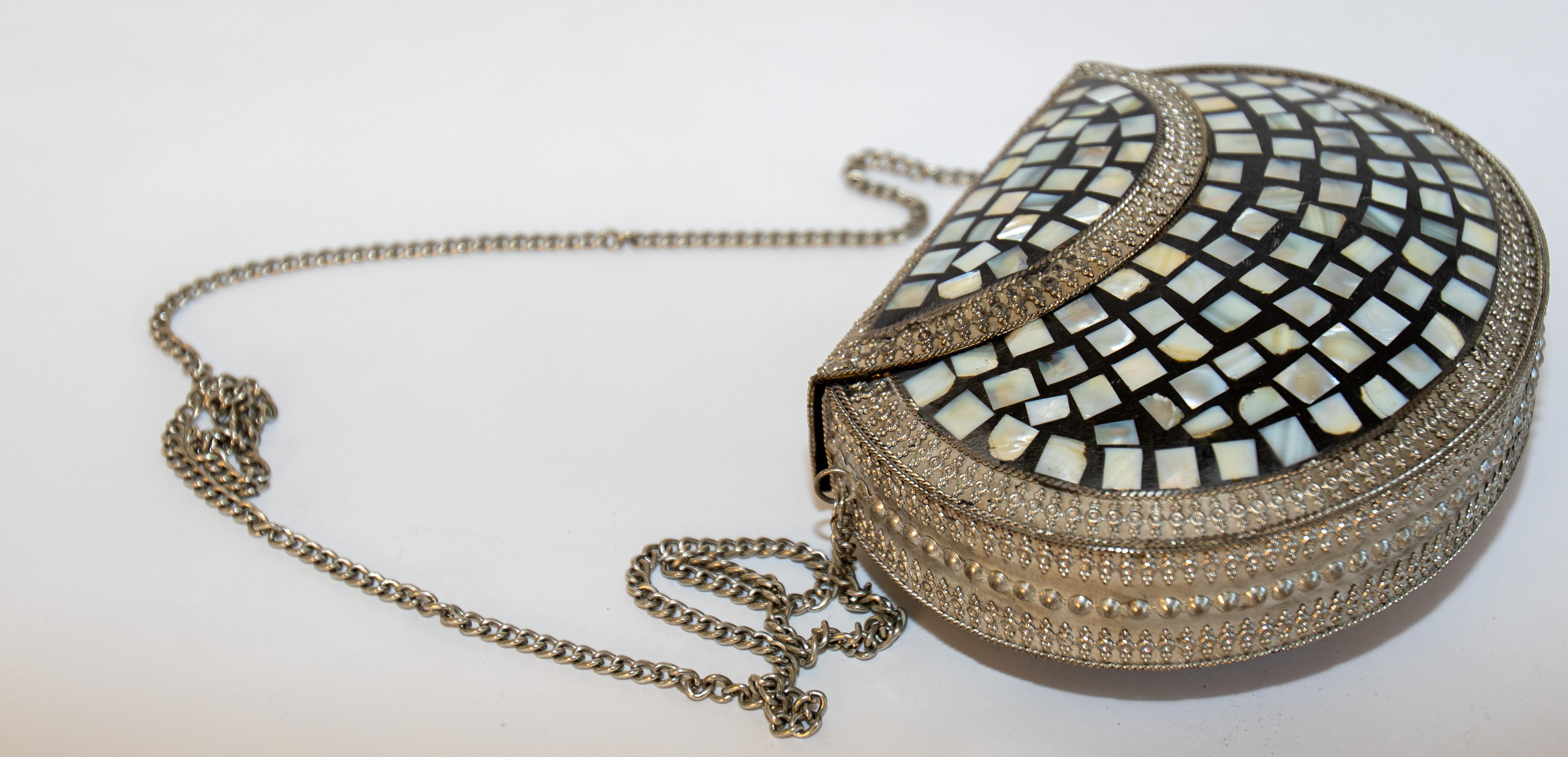 Vintage Metal Clutch with Shell Ornate 1970's 1