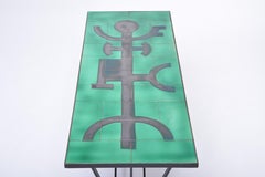 Vintage Metal Coffee Table with Enameled Green Ceramic Top