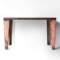 Vintage Metal Console/Work Table With Pink Painted Legs, 1950s