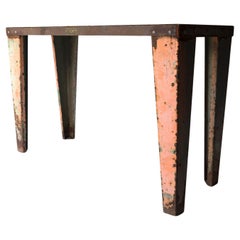 Vintage Metal Console/Work Table With Pink Painted Legs, 1950s