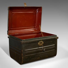 Vintage Metal Depository, English, Tin Trunk, Chest, Art Deco Period, circa 1940