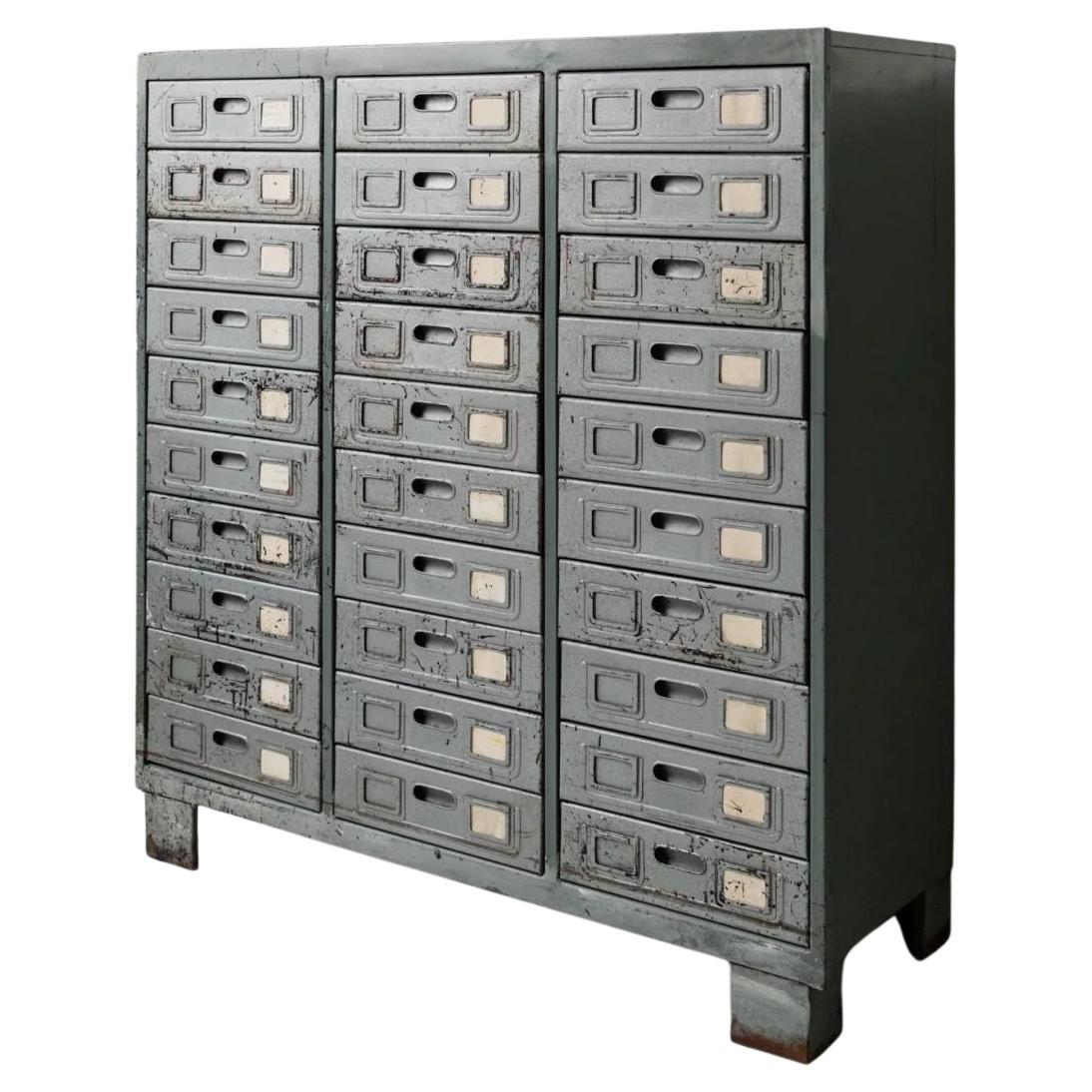 Vintage Metal Drawer Cabinet, Industrial Design with 30 Spacious Drawers, 1960s