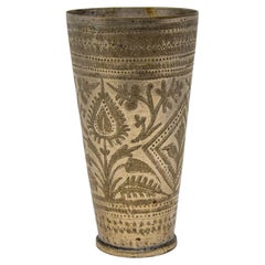 Antique Metal Engraved Beaker or Vase from India 1940s