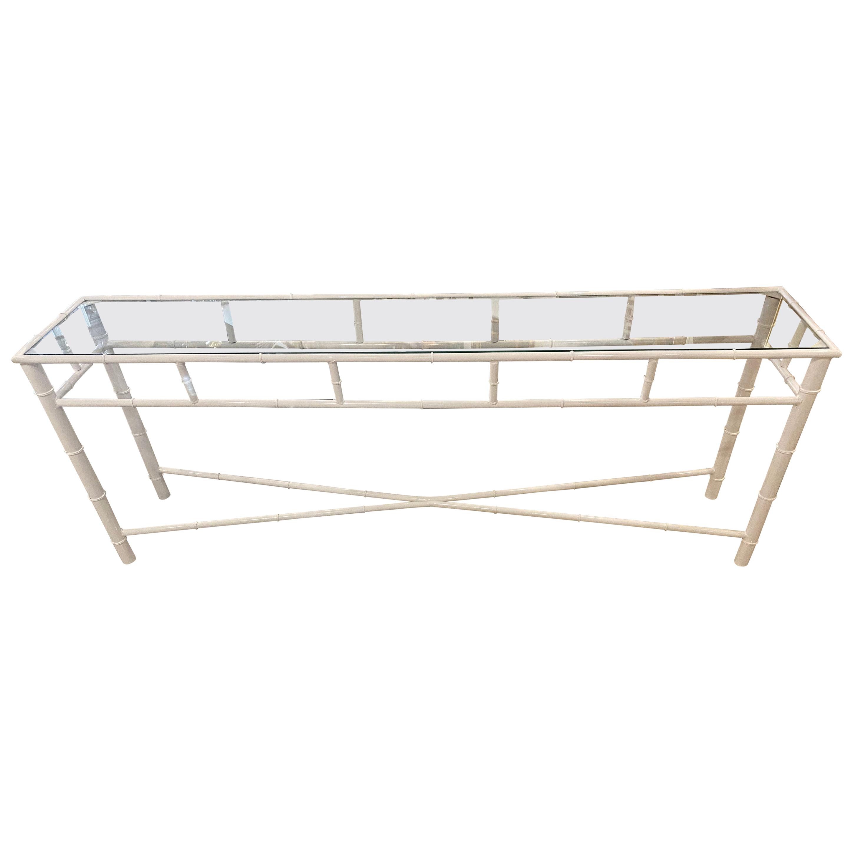 Vintage Metal Faux Bamboo Console Table Newly Powder-Coated White Indoor Outdoor