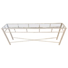 Used Metal Faux Bamboo Console Table Newly Powder-Coated White Indoor Outdoor