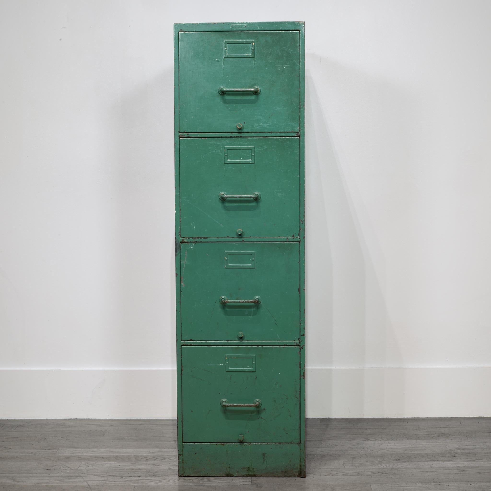 About

This is an original all metal filing cabinet with slide out drawers. Each drawer pulls out easily and has a built in divider. This piece has retained its original finish and has the appropriate patina.

Creator: Unknown.
Date of