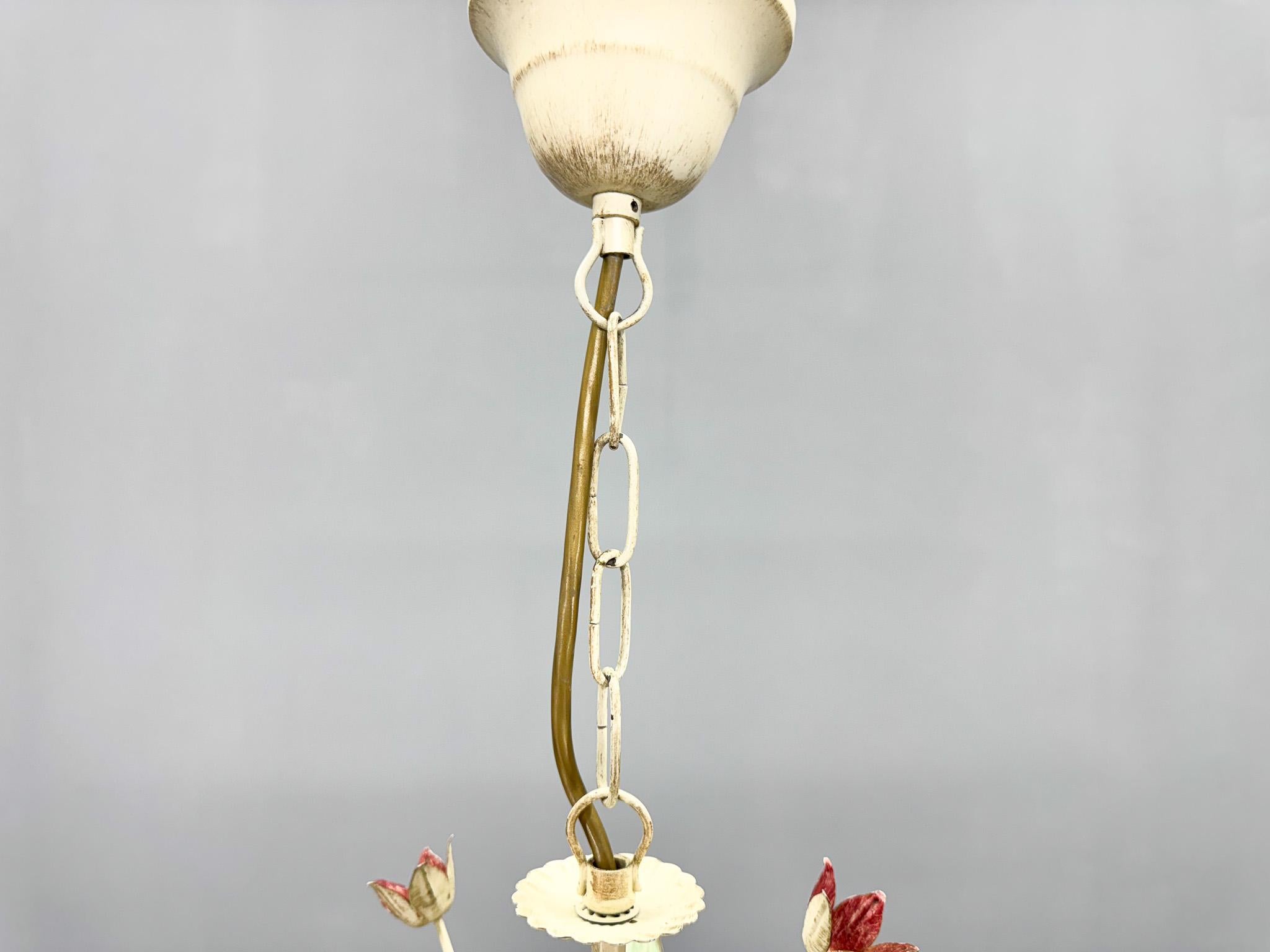 Vintage Metal Floral Chandelier, France, 1970's For Sale 5