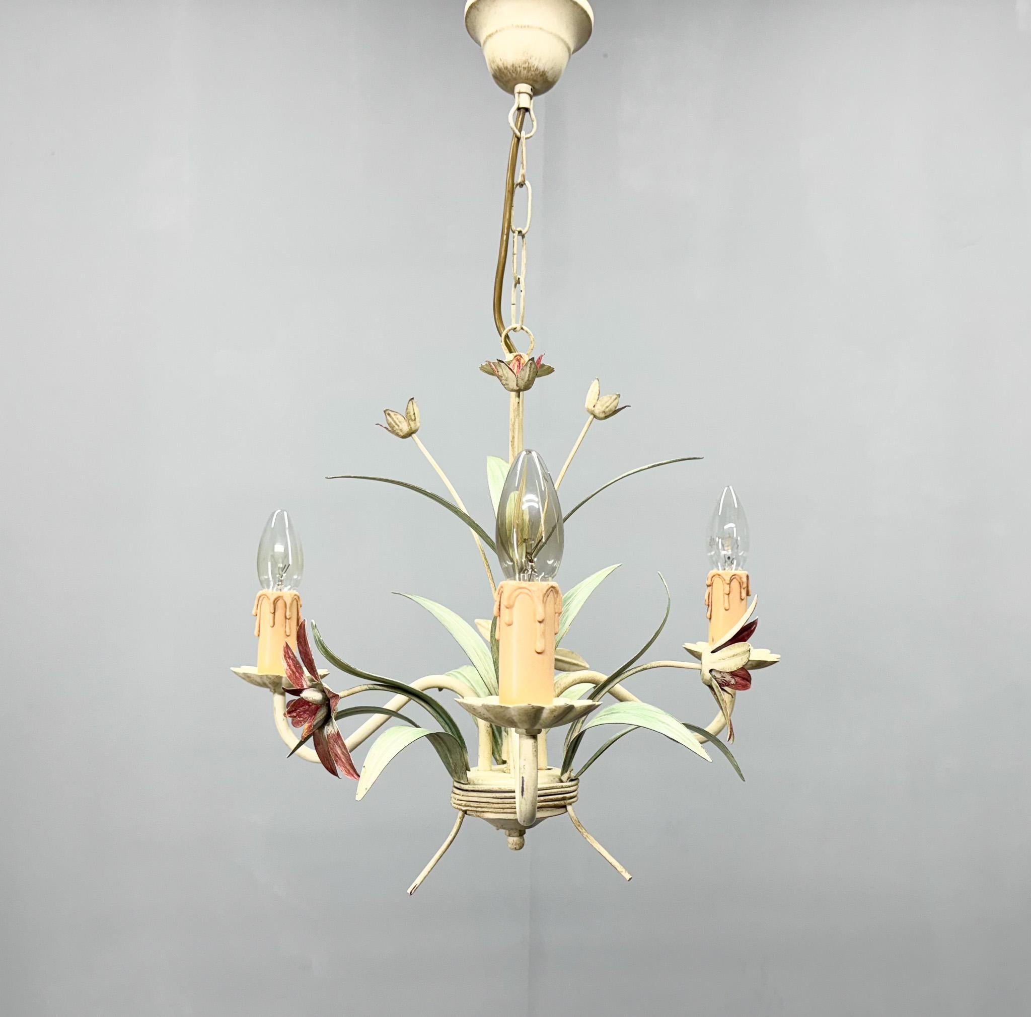 Vintage Metal Floral Chandelier, France, 1970's In Good Condition For Sale In Praha, CZ