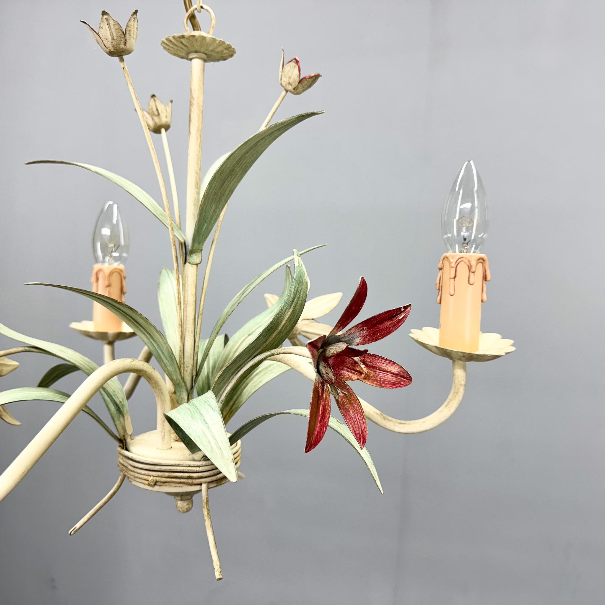 Vintage Metal Floral Chandelier, France, 1970's For Sale 3