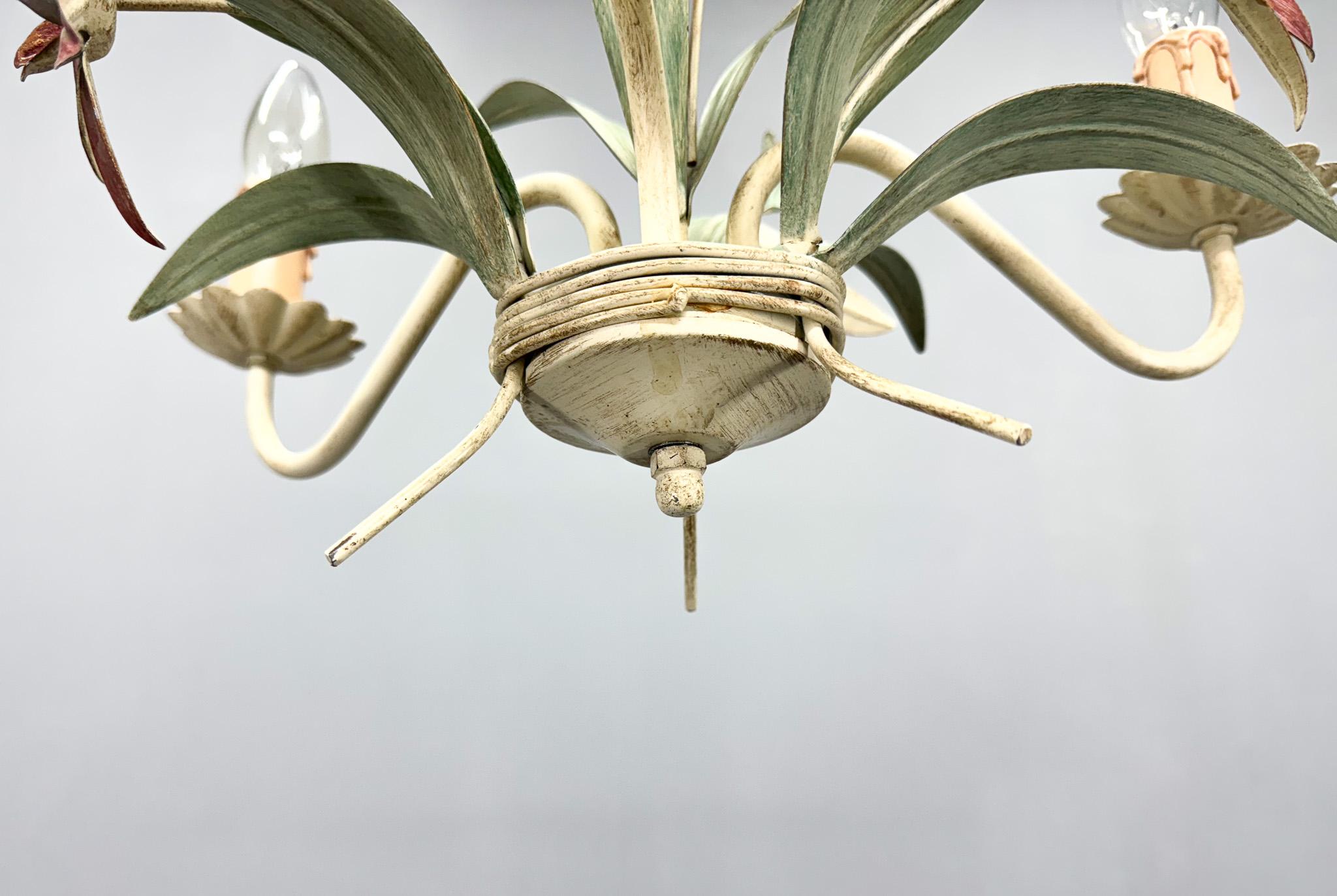 Vintage Metal Floral Chandelier, France, 1970's For Sale 4