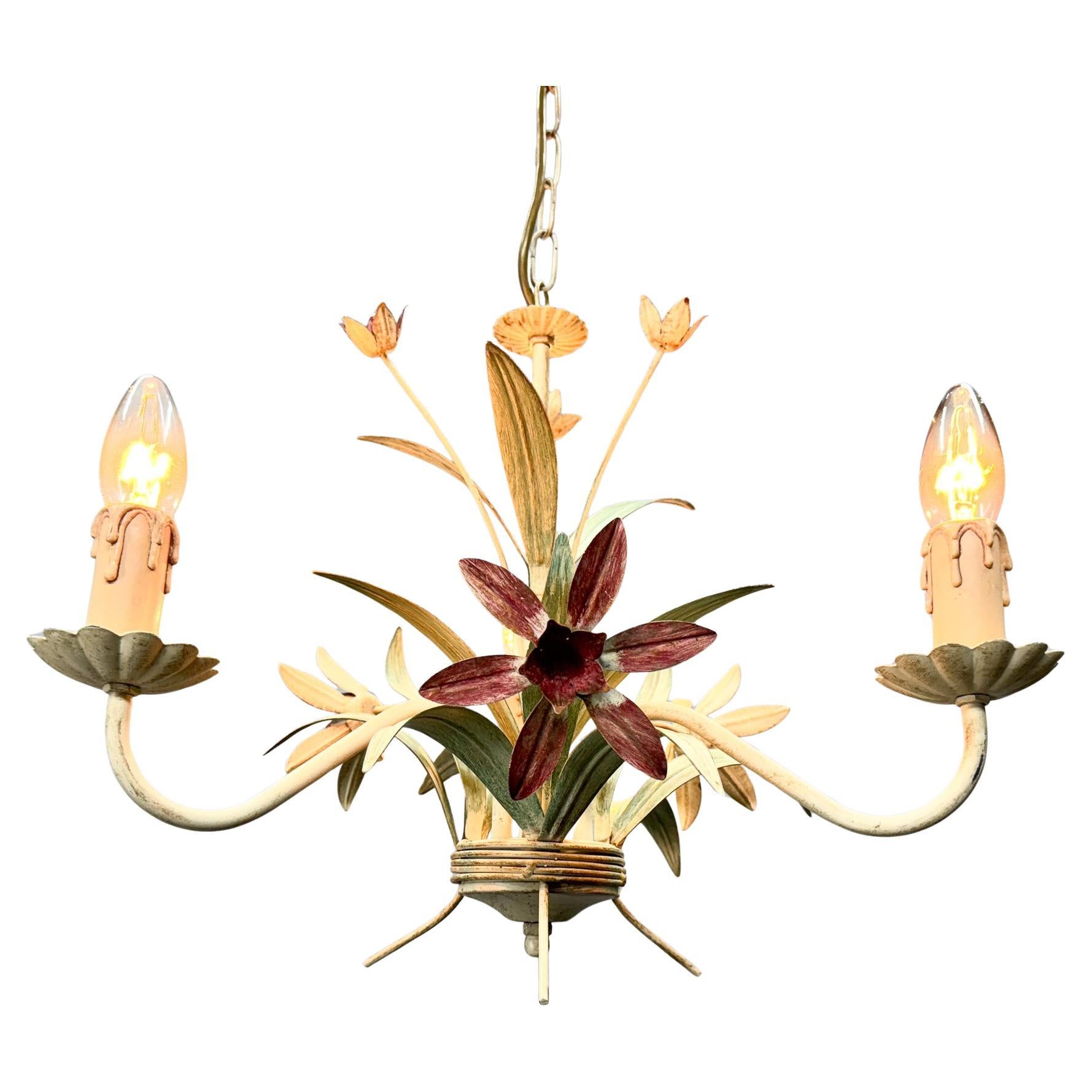 Vintage Metal Floral Chandelier, France, 1970's