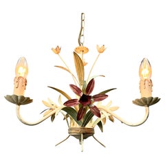 Vintage Metal Floral Chandelier, France, 1970's