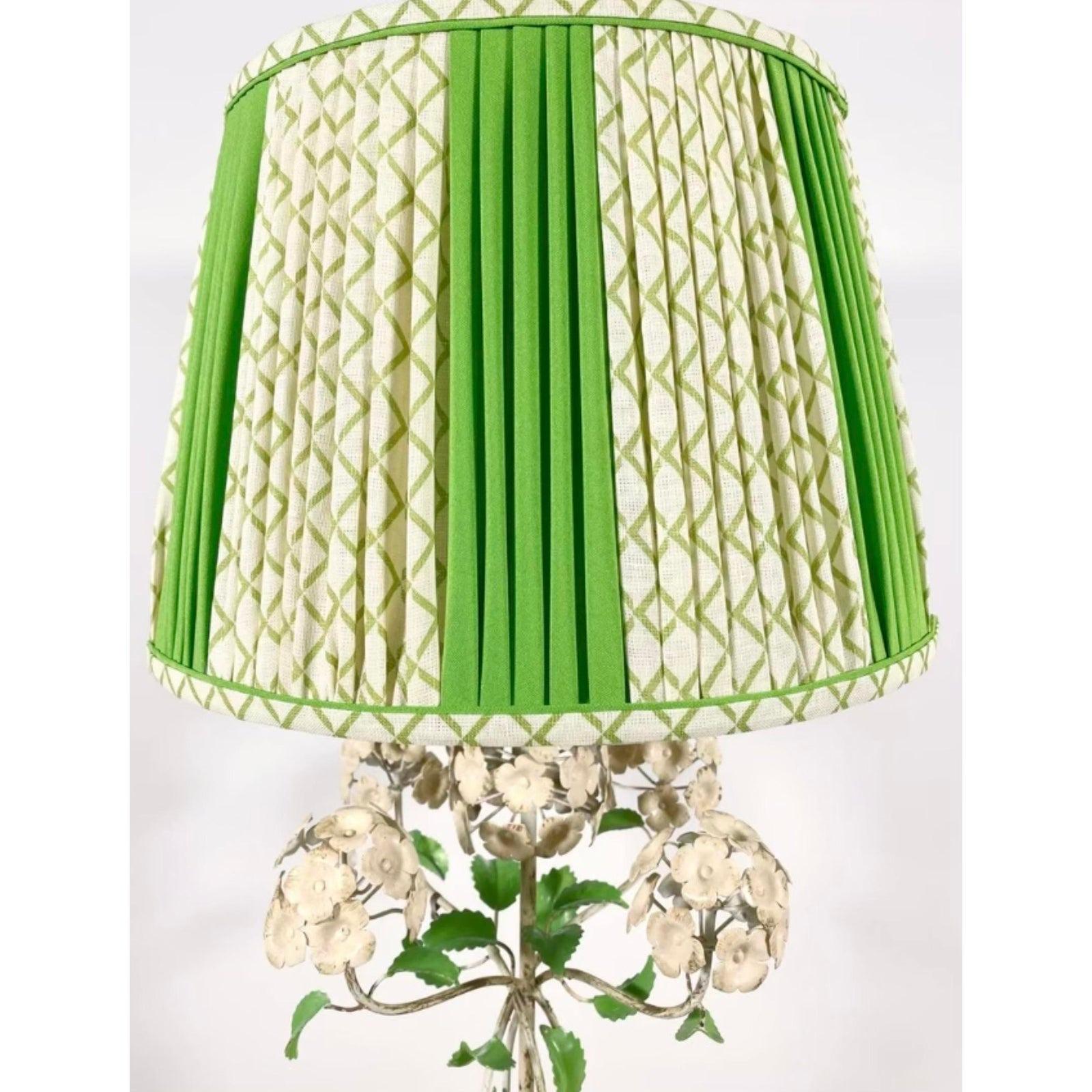 Vintage Metal Floral Lamp with Matching Shade In Good Condition For Sale In west palm beach, FL