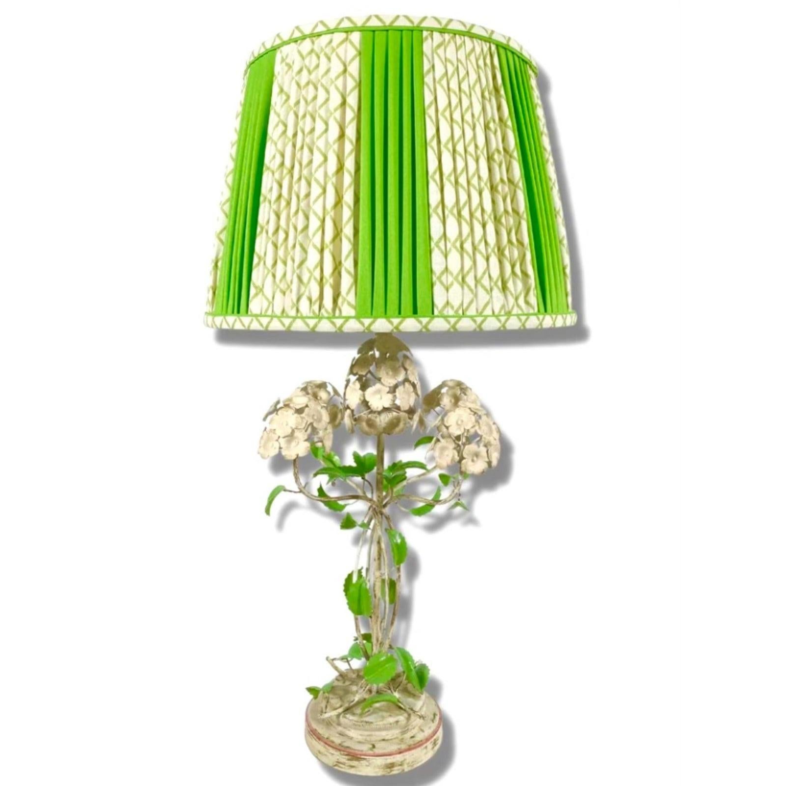 Mid-20th Century Vintage Metal Floral Lamp with Matching Shade For Sale