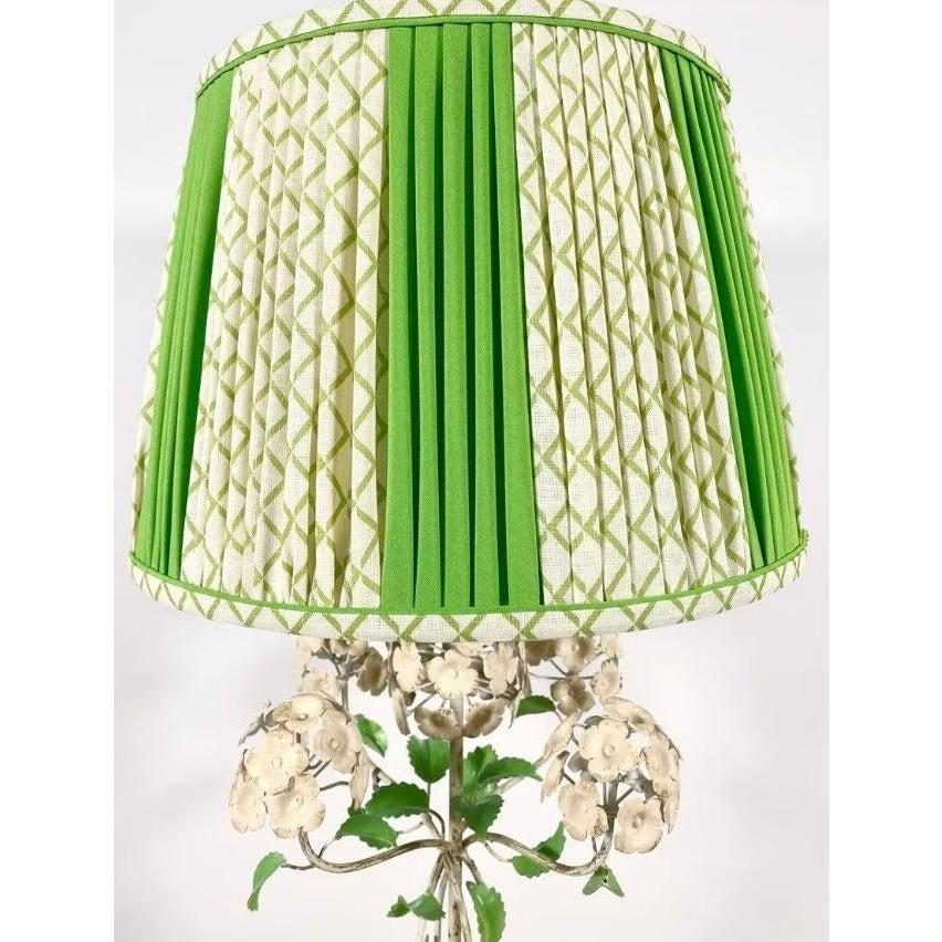 Vintage Metal Floral Lamp with Matching Shade For Sale 1