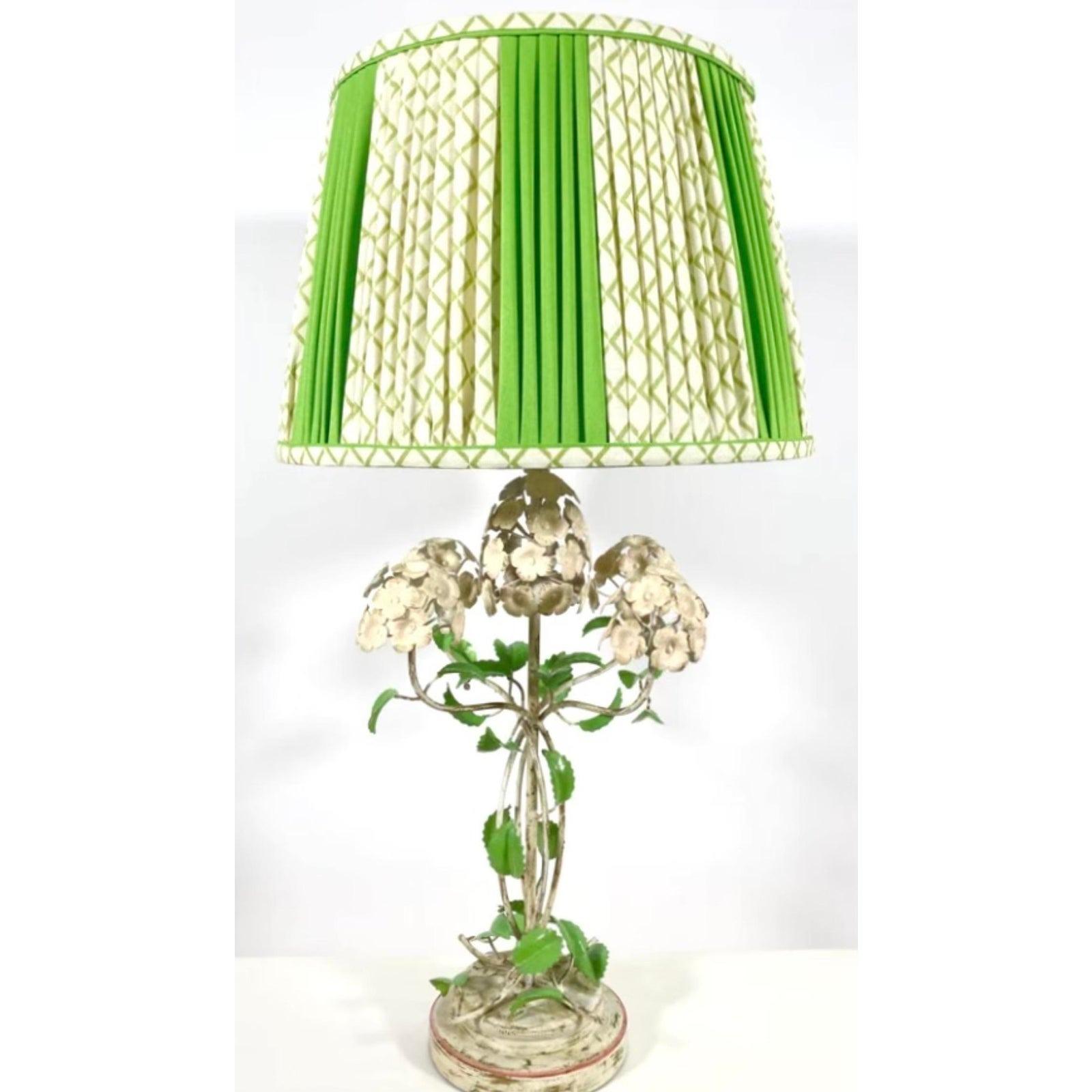 Vintage Metal Floral Lamp with Matching Shade For Sale 2
