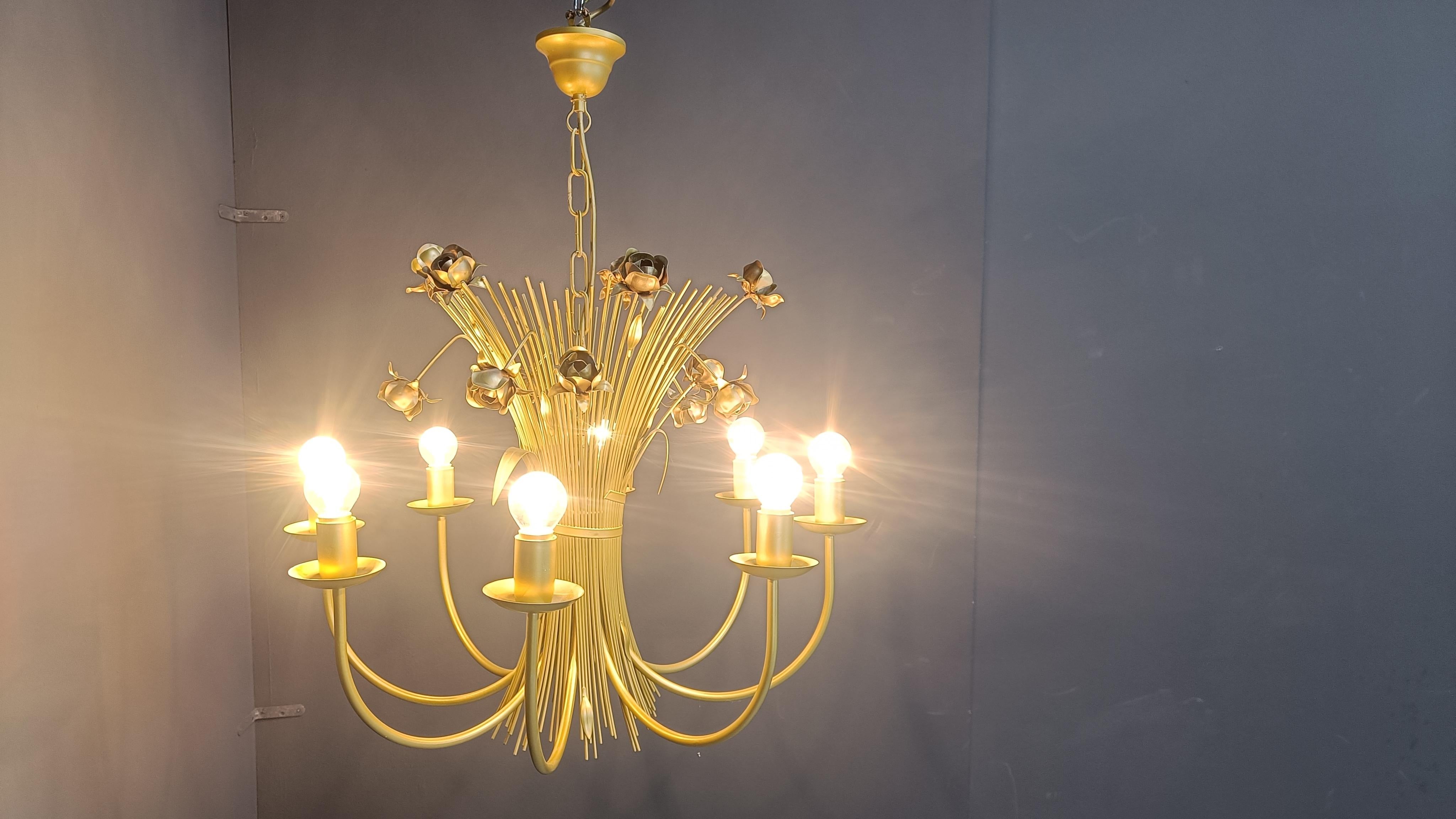 Vintage metal flower chandelier, 1980s For Sale 4