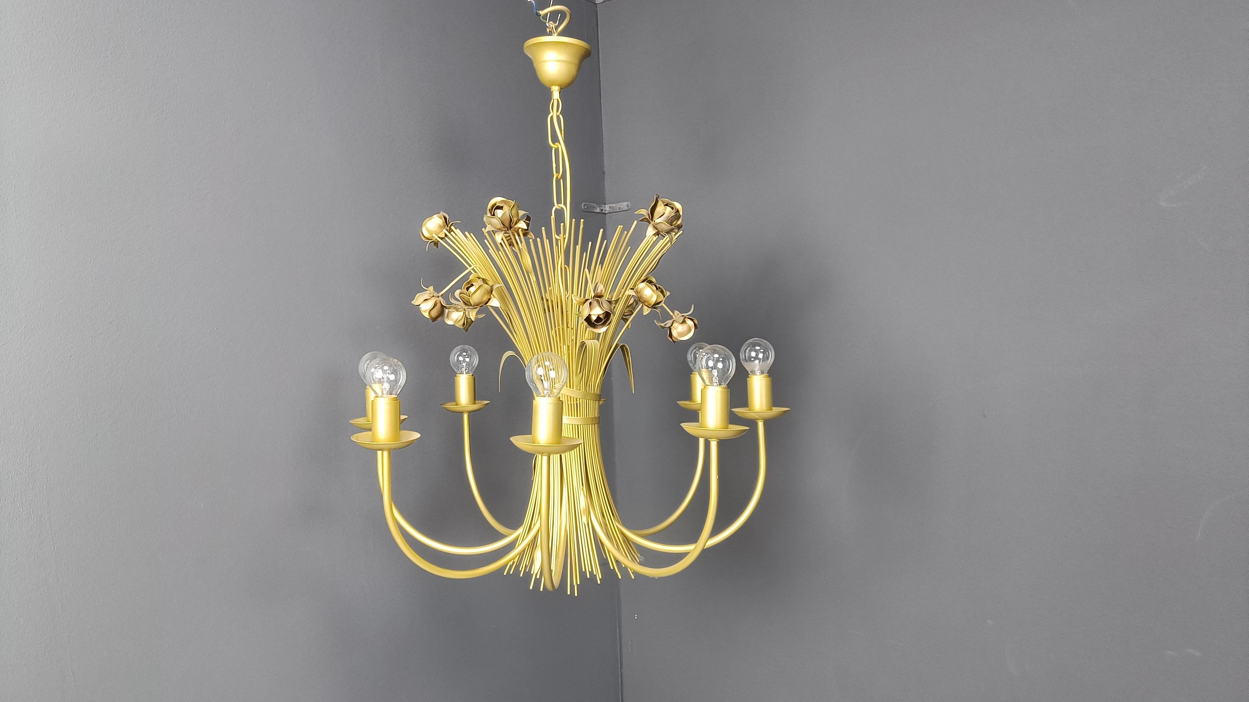 Italian Vintage metal flower chandelier, 1980s For Sale
