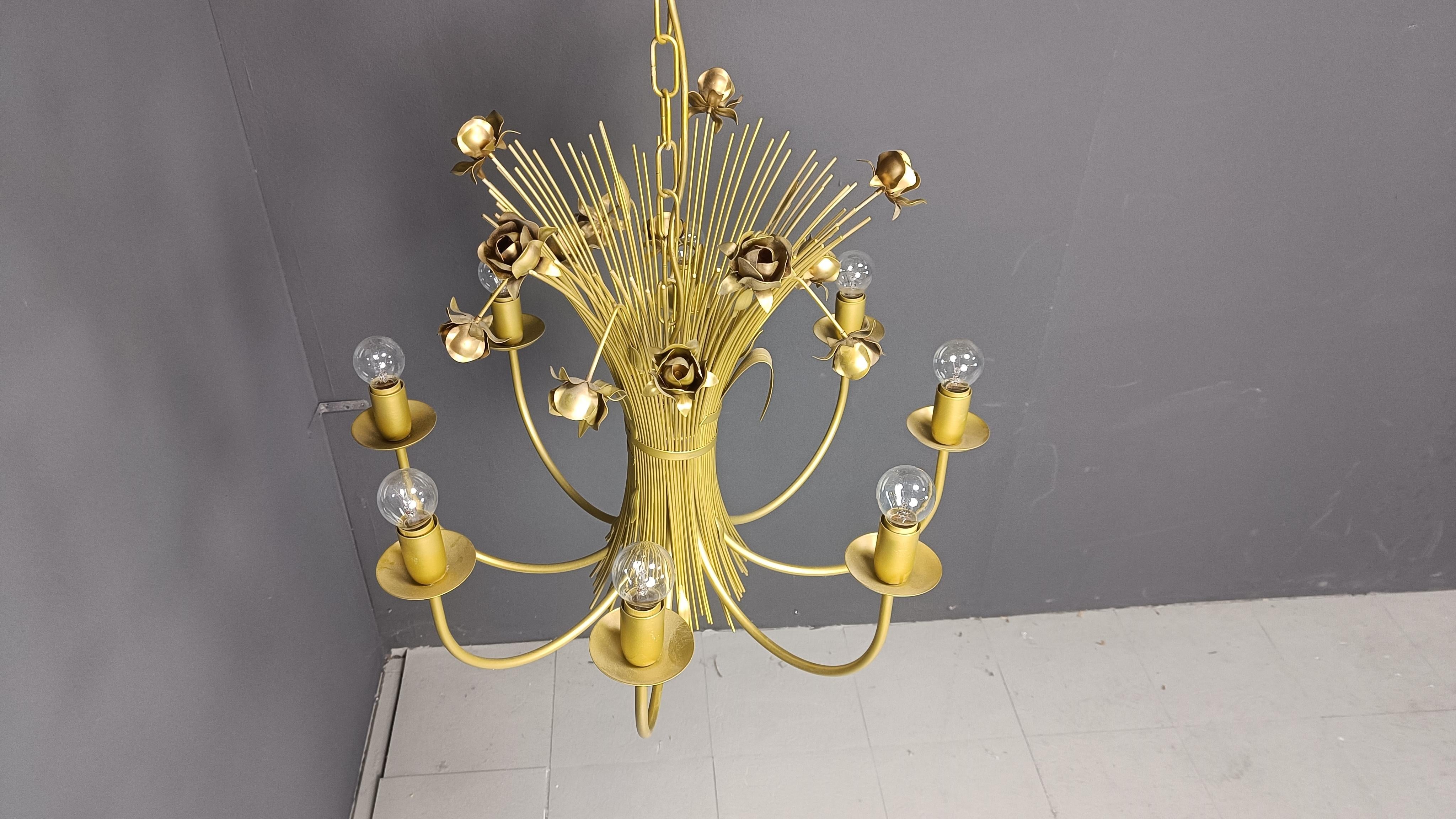 Late 20th Century Vintage metal flower chandelier, 1980s For Sale