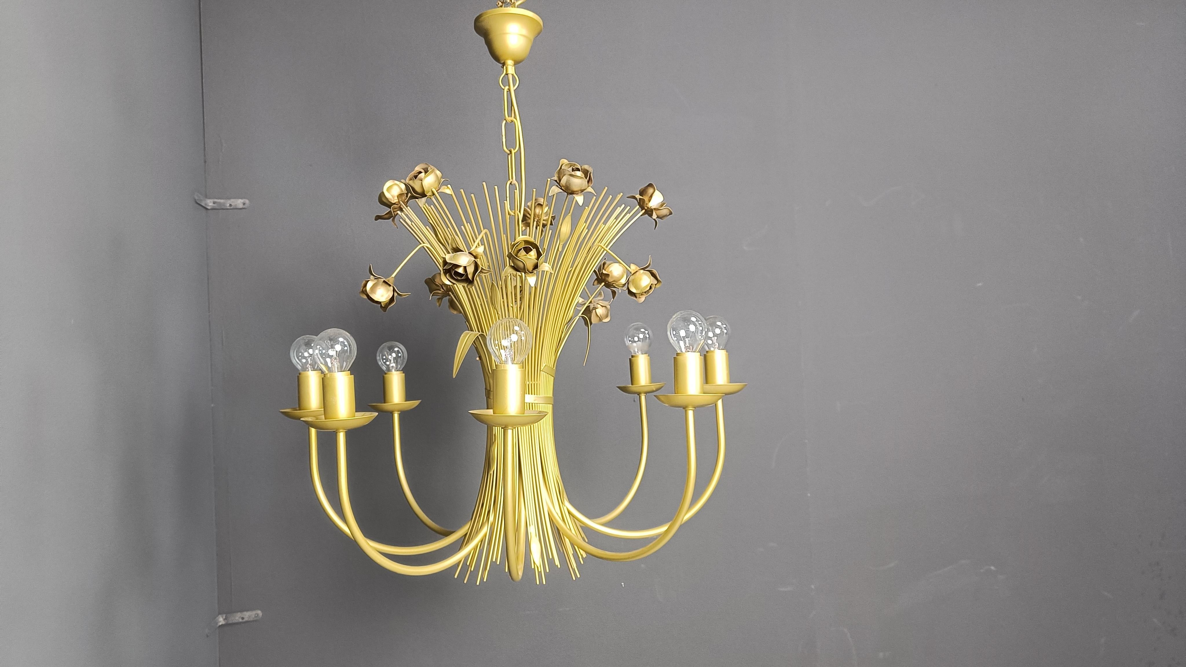 Vintage metal flower chandelier, 1980s For Sale 1