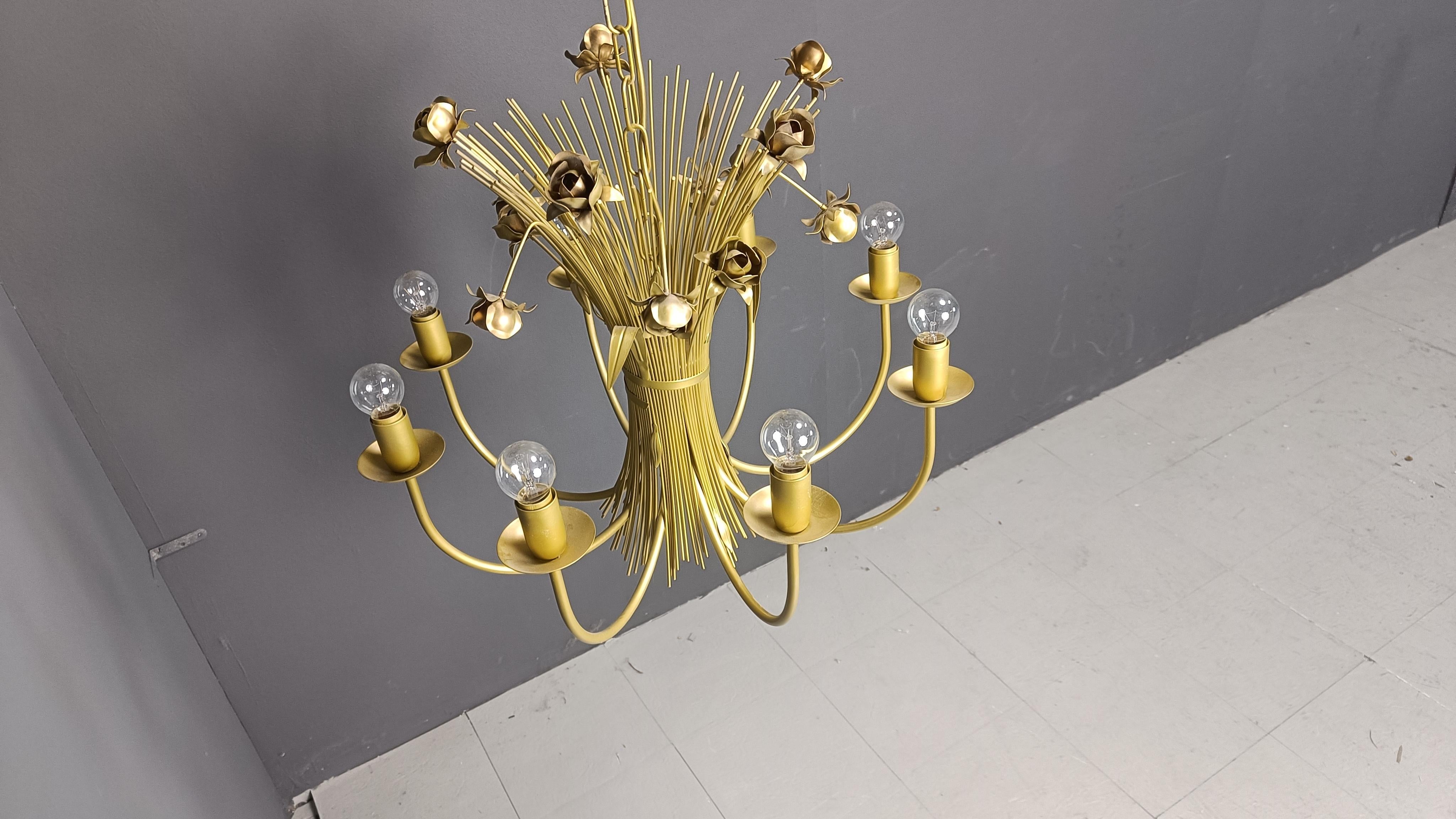 Vintage metal flower chandelier, 1980s For Sale 2