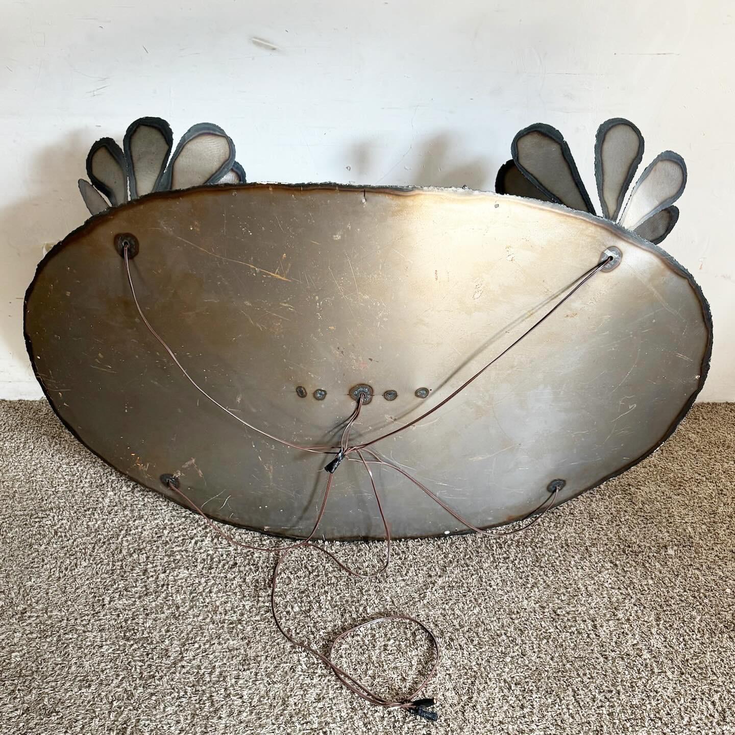 Vintage Metal Flower Mounted Lamp Weld Art For Sale 2