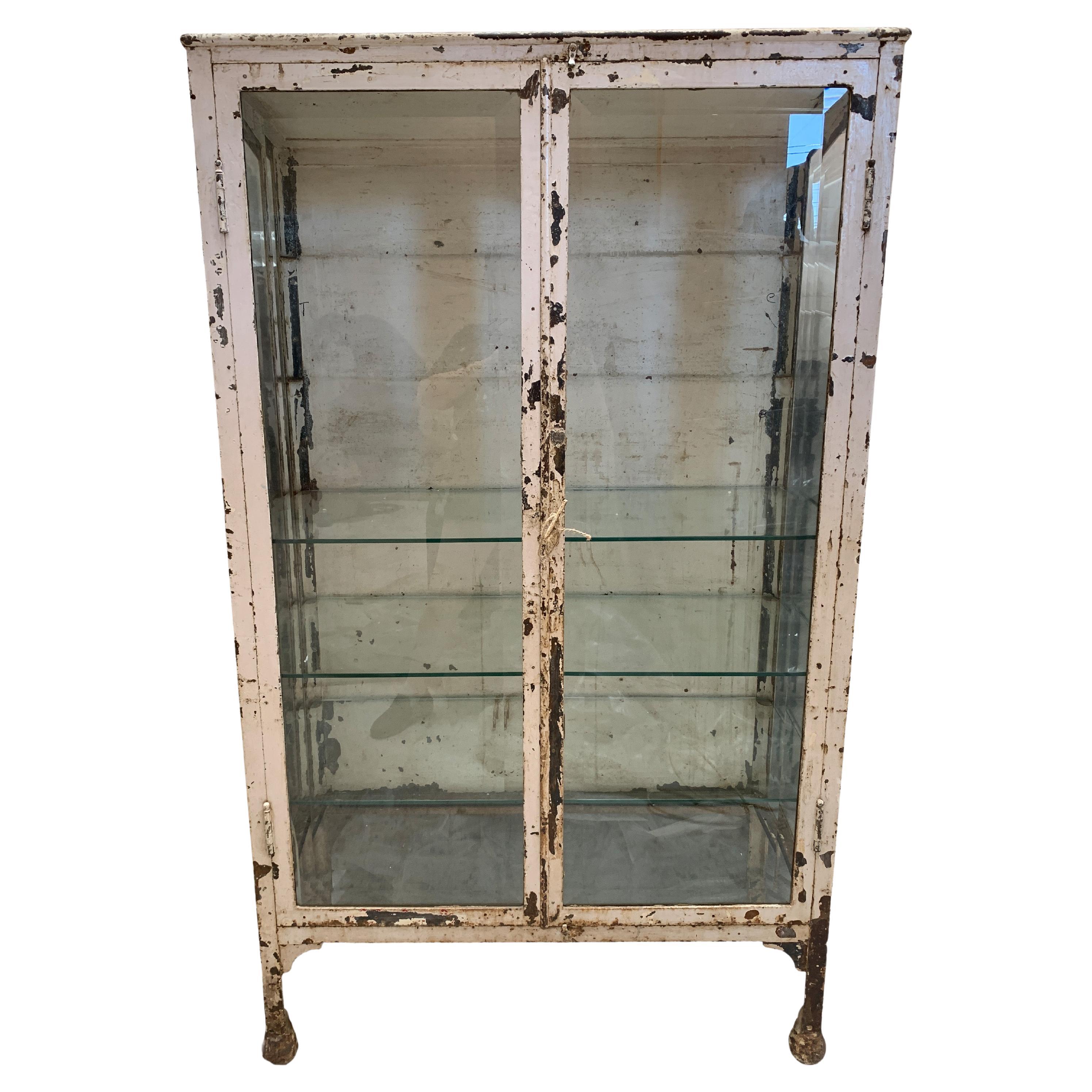 Vintage Metal Frame Glass Display Cabinet