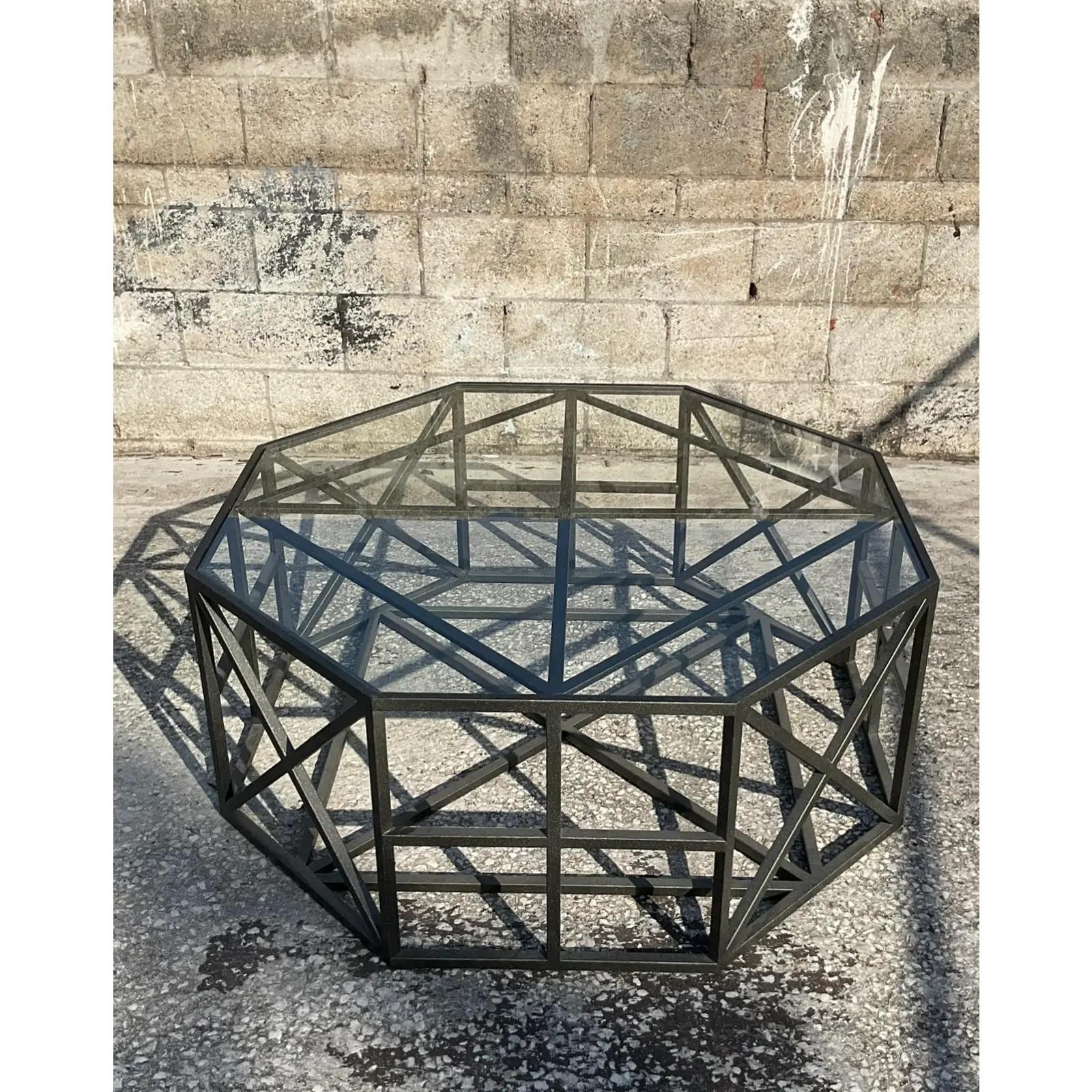 Vintage Metal Girder Octagon Coffee Table In Good Condition In west palm beach, FL