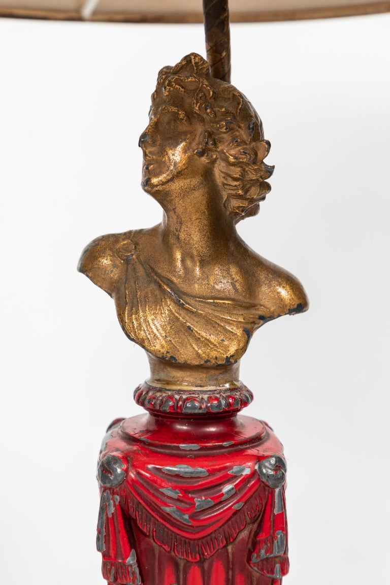 Vintage Metal Greek Bust Lamp with Original Red and Gold Paint at 1stDibs