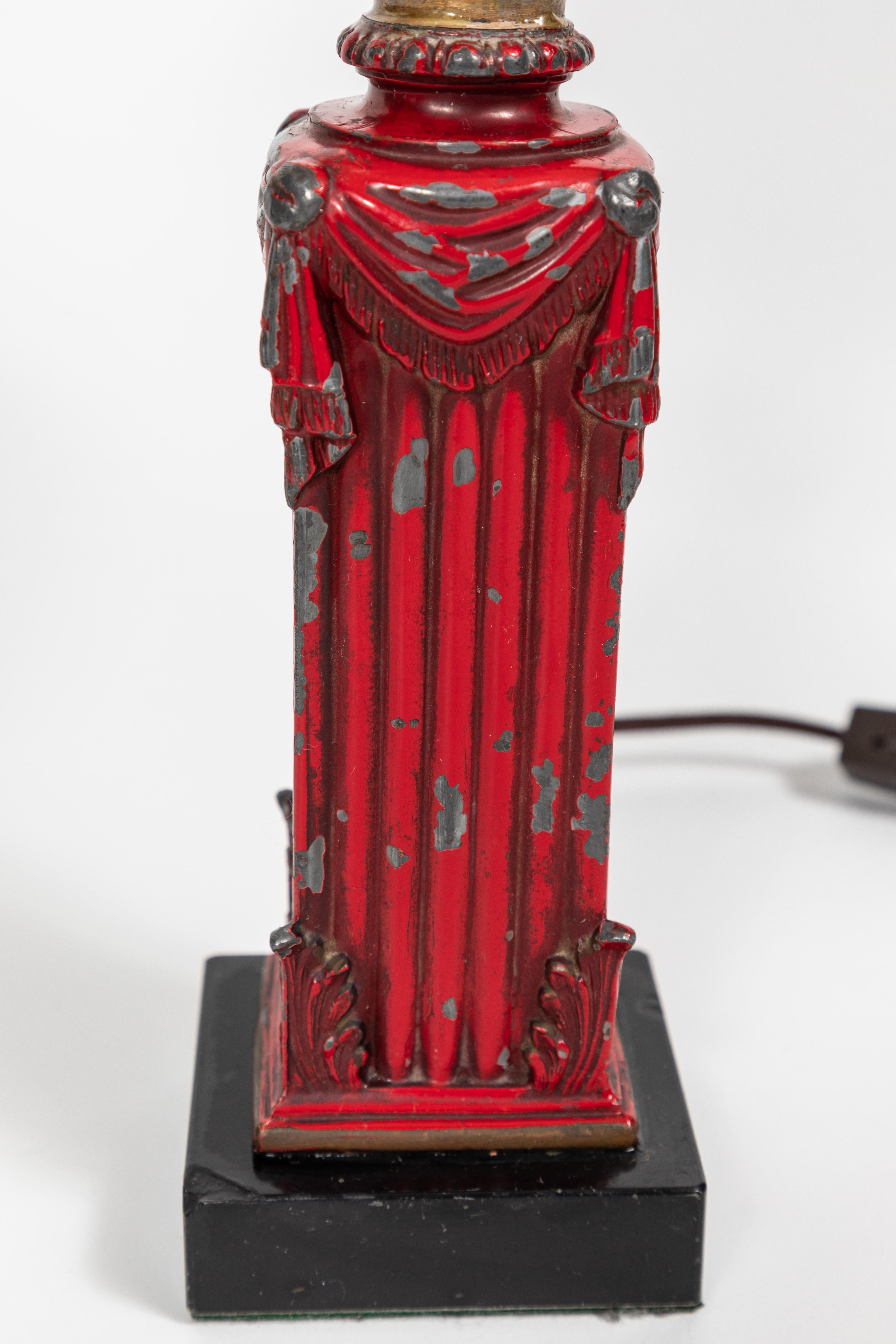 Vintage Metal Greek Bust Lamp with Original Red & Gold Paint 1
