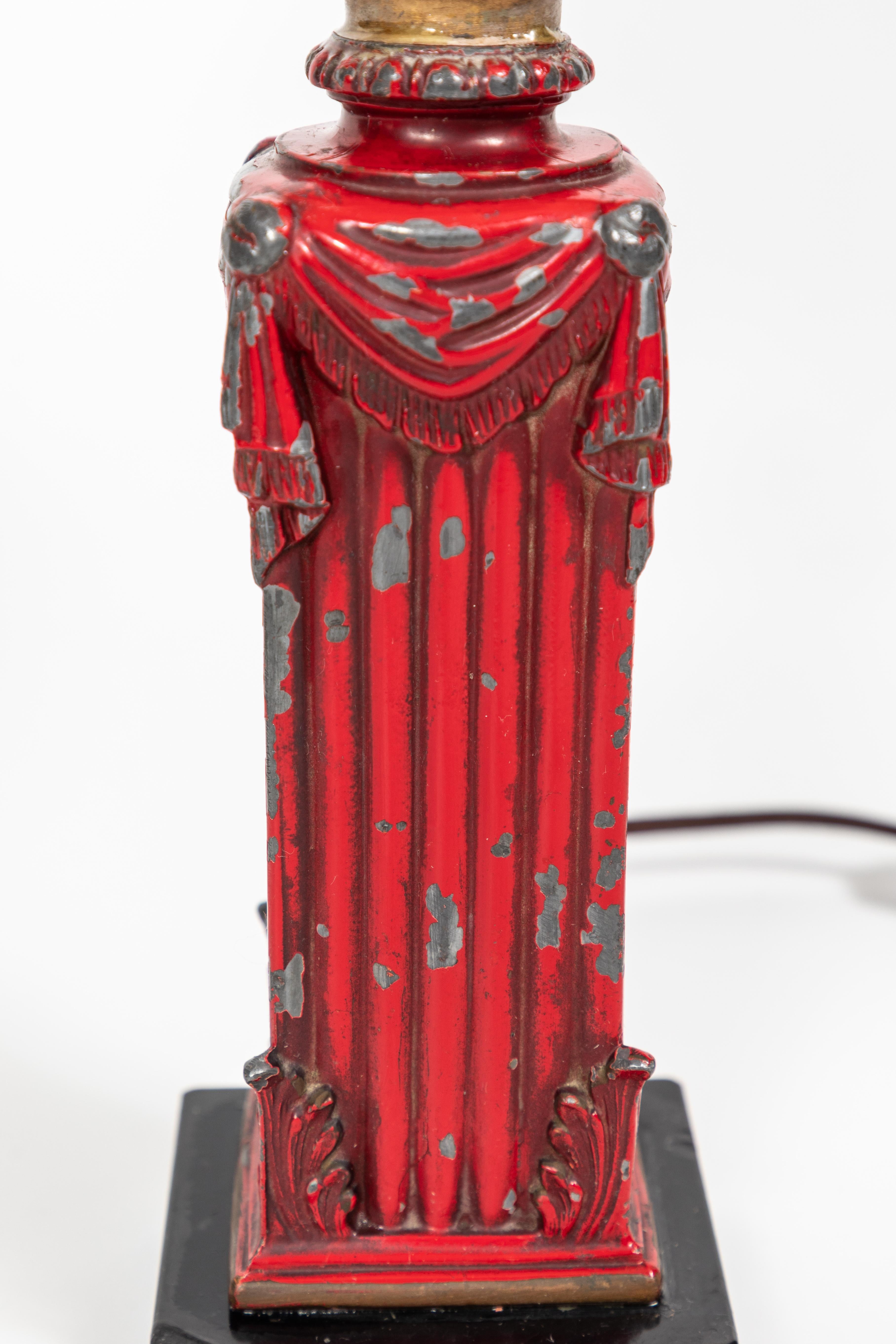 Vintage Metal Greek Bust Lamp with Original Red & Gold Paint 2