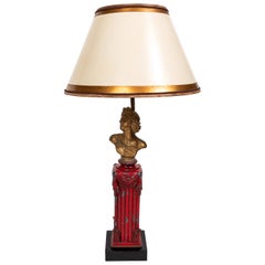 Vintage Metal Greek Bust Lamp with Original Red & Gold Paint