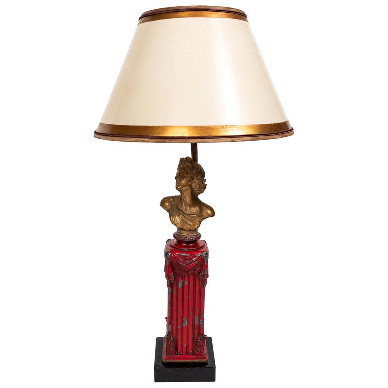 Vintage Metal Greek Bust Lamp with Original Red and Gold Paint at 1stDibs