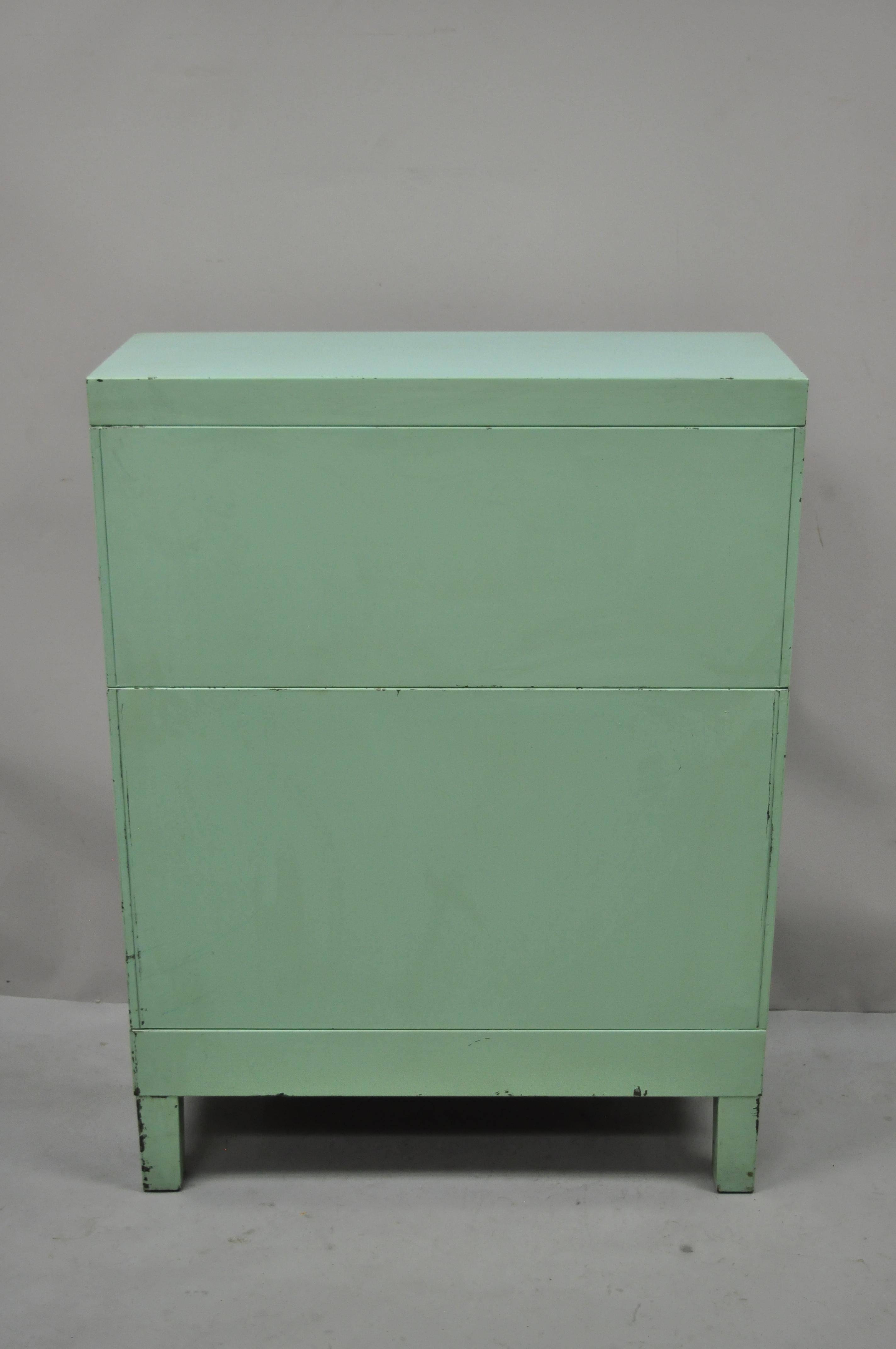 Steel Vintage Metal Green 2 Section Barrister Lawyer's Stacking Bookcase Shaw Walker