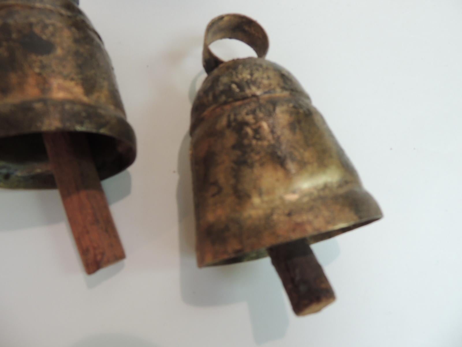 Bohemian Vintage Metal Indian Artisanal Cow Bells with Wooden Chimes (One Set of (9)