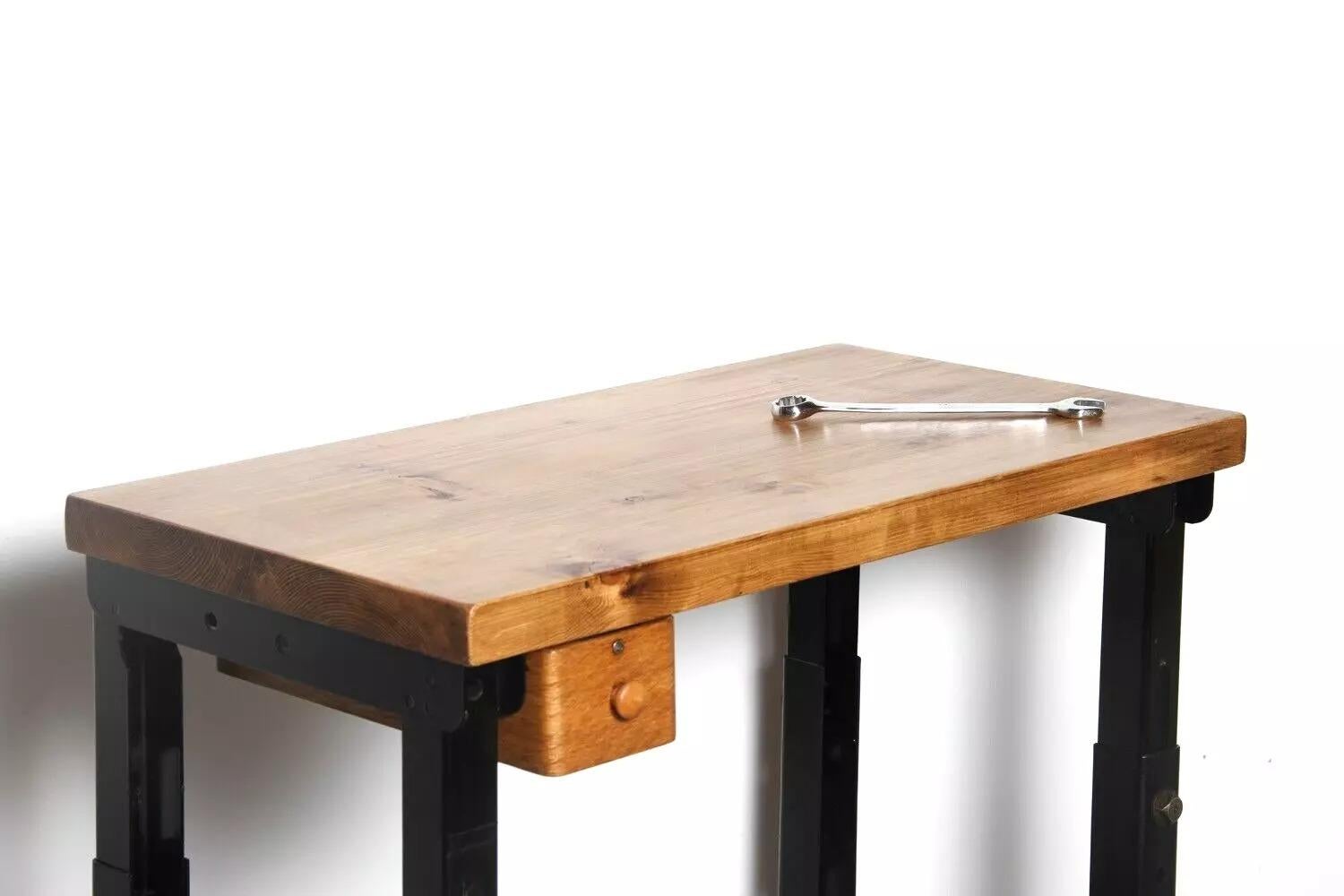20th Century Vintage Metal Industrial Machinists Height Adjustable Desk or Work Table For Sale