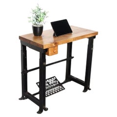 Antique Metal Industrial Machinists Height Adjustable Desk or Work Table